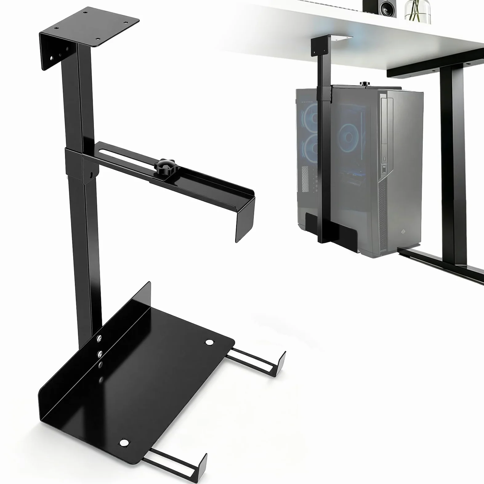 Supporto per PC CPU Regolabile Sotto Scrivania, supporto PC per 30-50 cm, supporto a parete per computer in acciaio al carbonio, supporto PC sotto il tavolo per case del computer, fino a 30 kg
