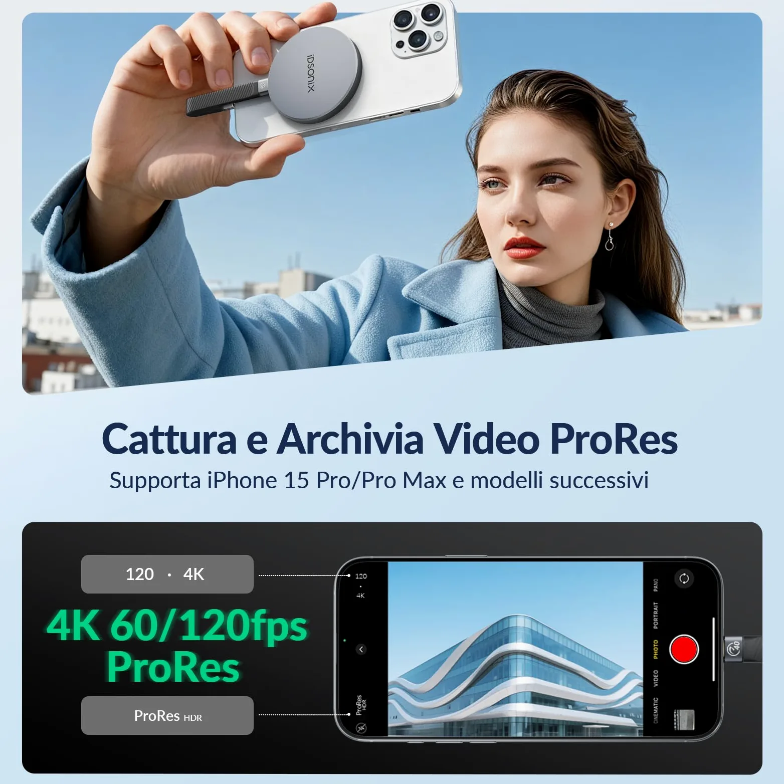 iDsonix SSD portatile magnetico da 2 TB per iPhone, unità a stato solido esterna fino a 4000 MB/s, supporta ProRes HDR Record e Store, compatibile con tablet, laptop, fotocamera, iPhone 15 e superiori