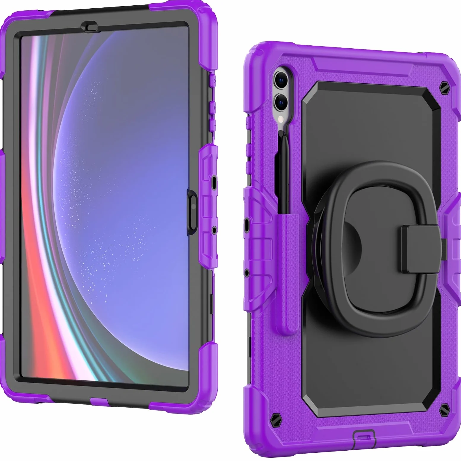 Custodia in TPU Resistente e Antiurto For Samsung Galaxy Tab S10 Plus 12.4" 2024 SM-X820/X826B/X828U For Bambini, Maniglia Girevole a 360 Gradi Staffa di Supporto W Protezione Schermo+Tracolla(Mor)