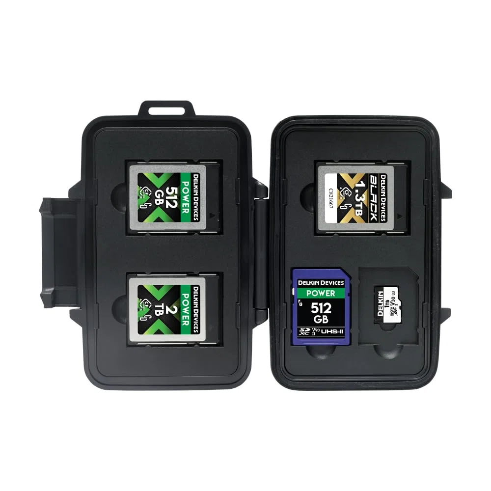Delkin Devices CFexpress Type B, SD e microSD Memory Card Storage Tote - Custodia robusta, resistente alle intemperie