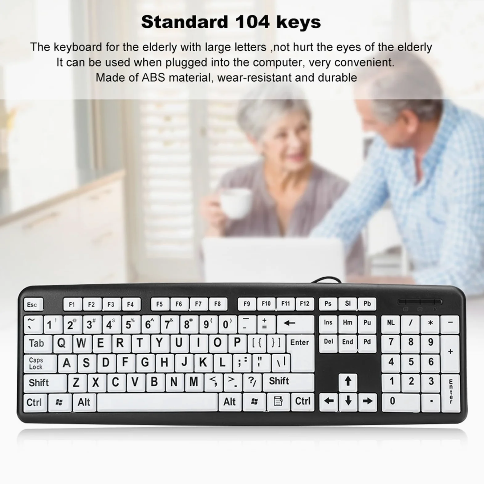 Tastiera per Anziani, Tastiera per Computer con Stampa di Grandi Dimensioni, Cablata USB con Lettera di Stampa Grande Dimensioni Standard Standard per Persone Anziane (BLACK)