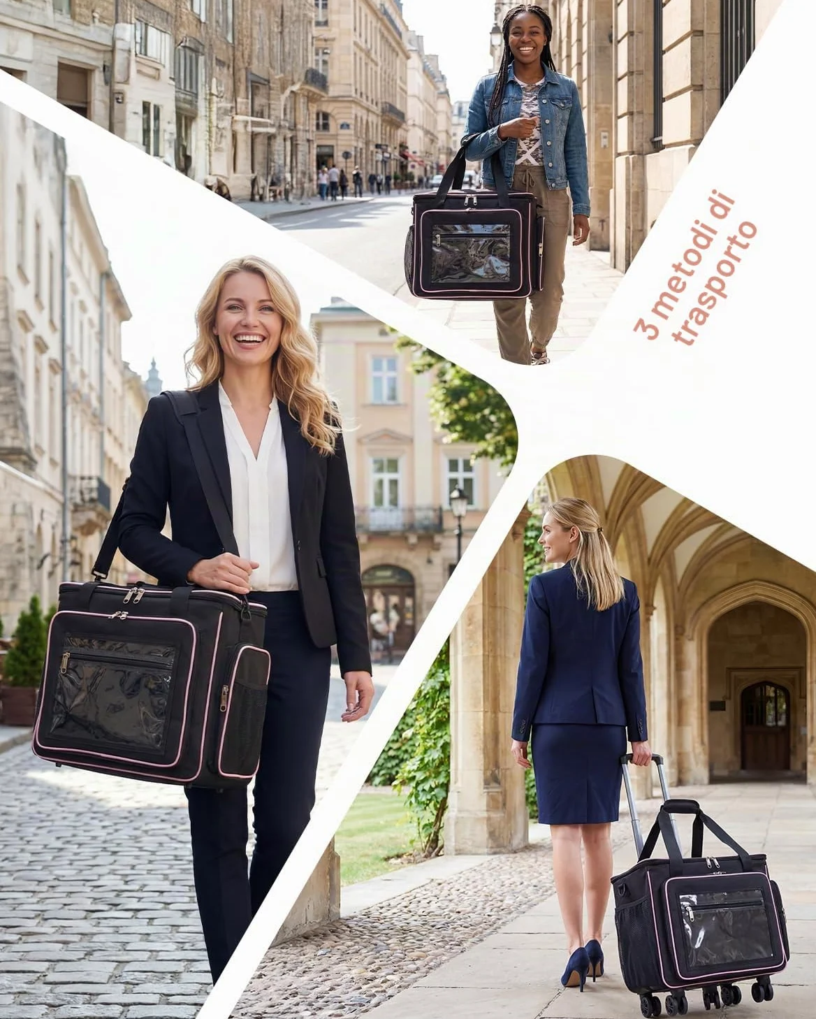 Amythe Rolling Teacher Tote Bag con ruote, borsa per computer portatile da donna, scomparto per laptop da 15,6", nero