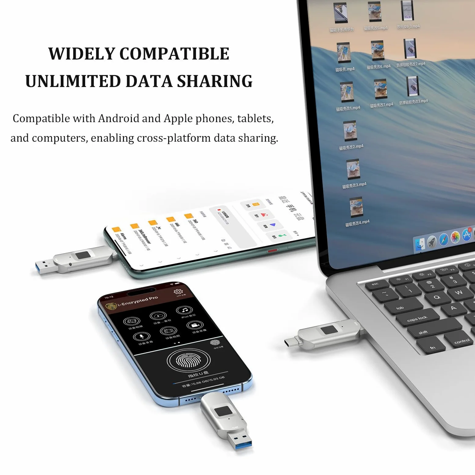 Chiavetta USB 3.0 Con Impronta Digitale, Unità USB Da 64 Gb/128 Gb/256 Gb/512 Gb per iPhone 15/iPad/Android/Windows/Mac, Memory Stick Con 60 Id Di Impronte Digitali Consentiti 64GB