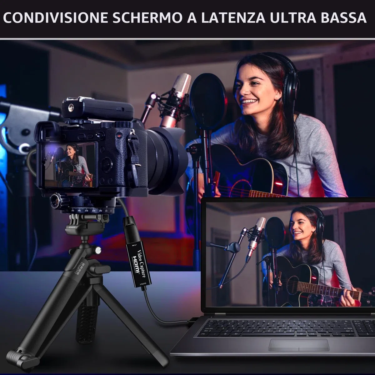 Papeaso scheda acquisizione video, 4K HDMI a USB Game capture card, Full HD 1080p per l'editing di video/giochi/streaming/insegnamento online (nero)