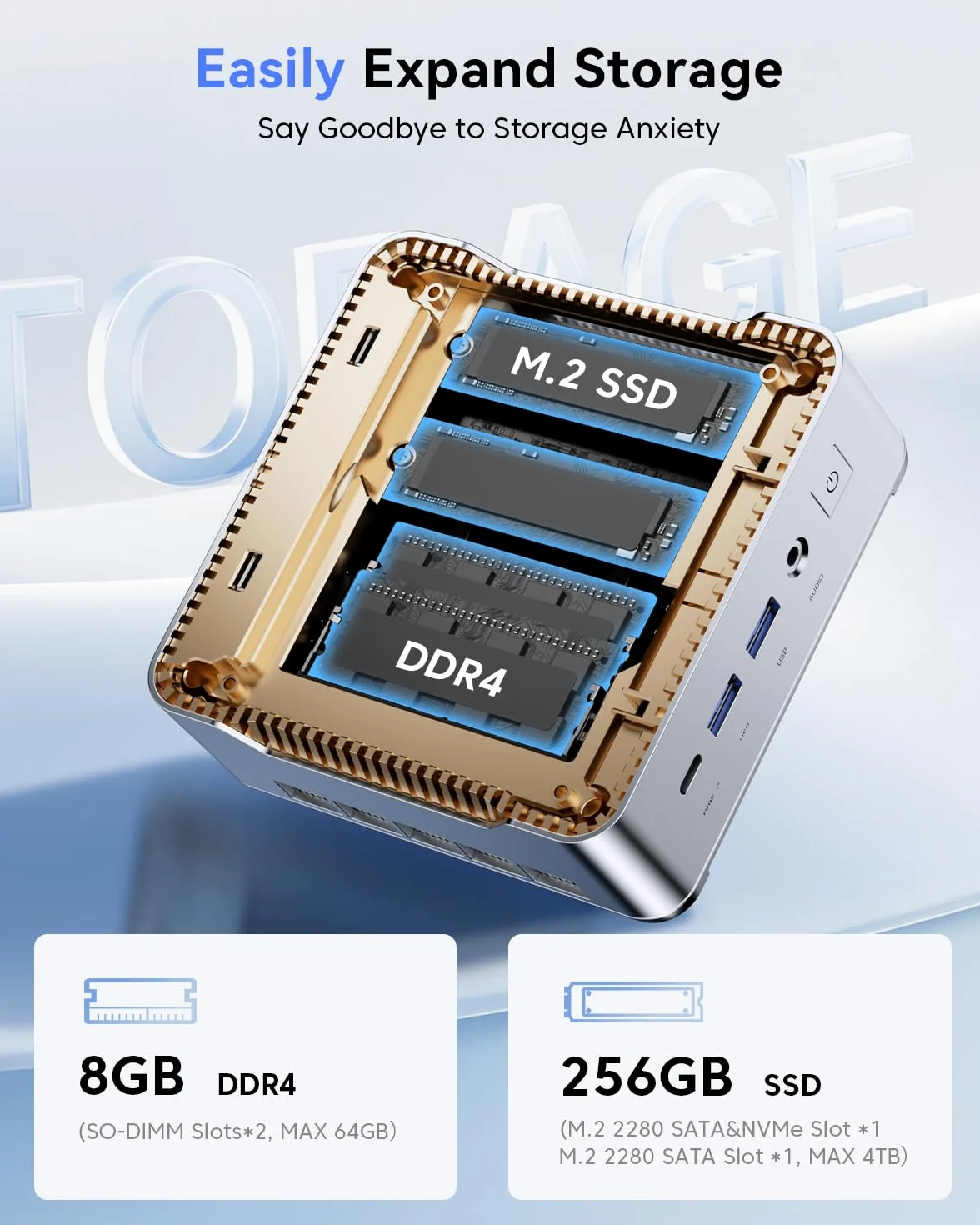 NiPoGi Pinova P2 Mini PC AMD Ryzen R2544 W-11(Defeat 3500U/i3-10110U/R2514,fino a 3,7GHz),8GB DDR4 256GB SSD Mini Computer,4K@60Hz Triple Display con Radeon Vega 8 Grafik, per Ufficio/Casa/Affari