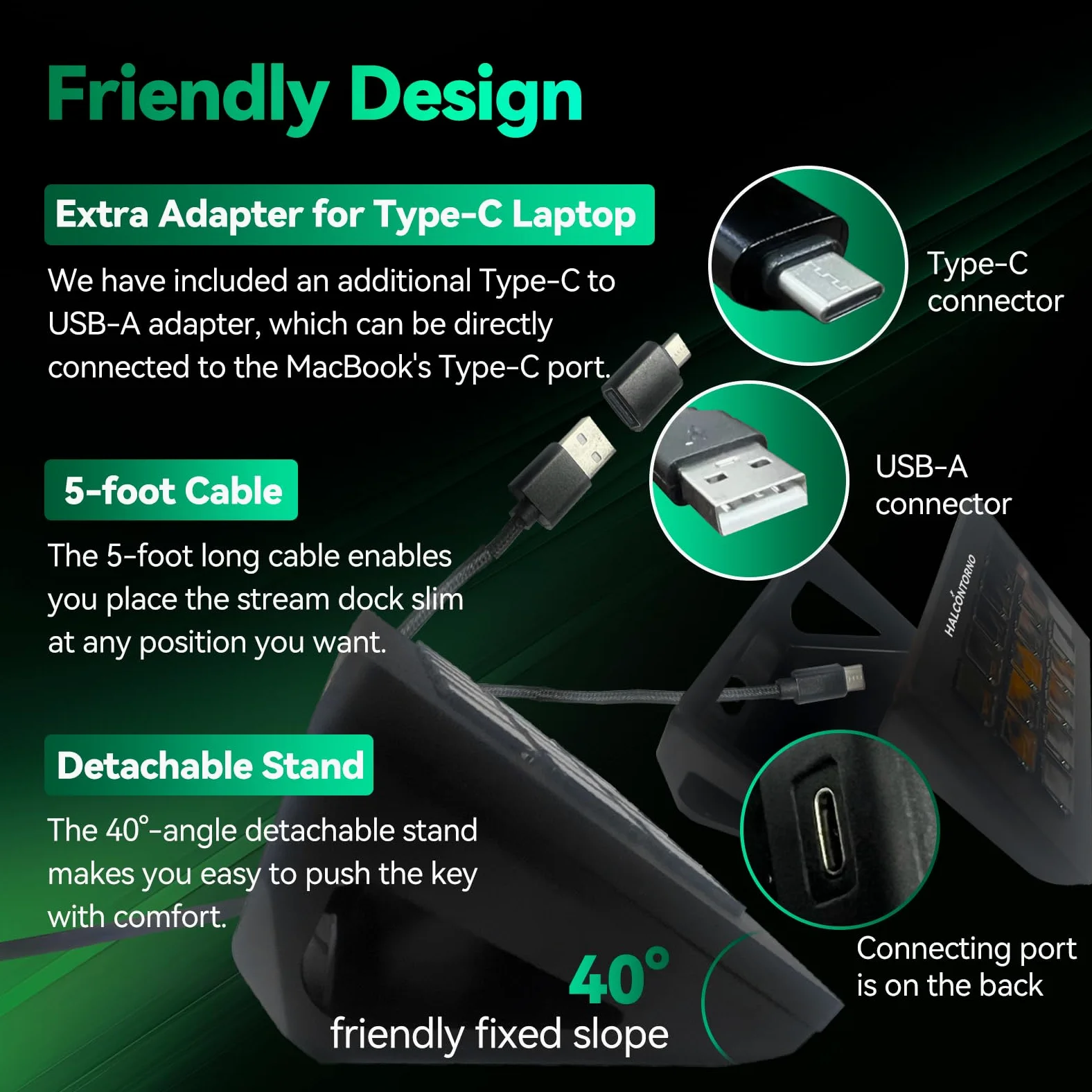 HALCONTORNO Stream Dock Slim - Steamdeck per PC Mac, Controller di streaming cablato per creatori di contenuti, tastiera macro programmabile, configurazione di gioco in streaming, OBS Studio YouTube