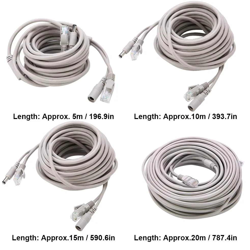 Cavo Ethernet RJ45 DC Ethernet Cavo CCTV Cavo Alimentazione E Dati 10Mbps 100Mbps Per Telecamere IP Sistema NVR(15m-bianco)