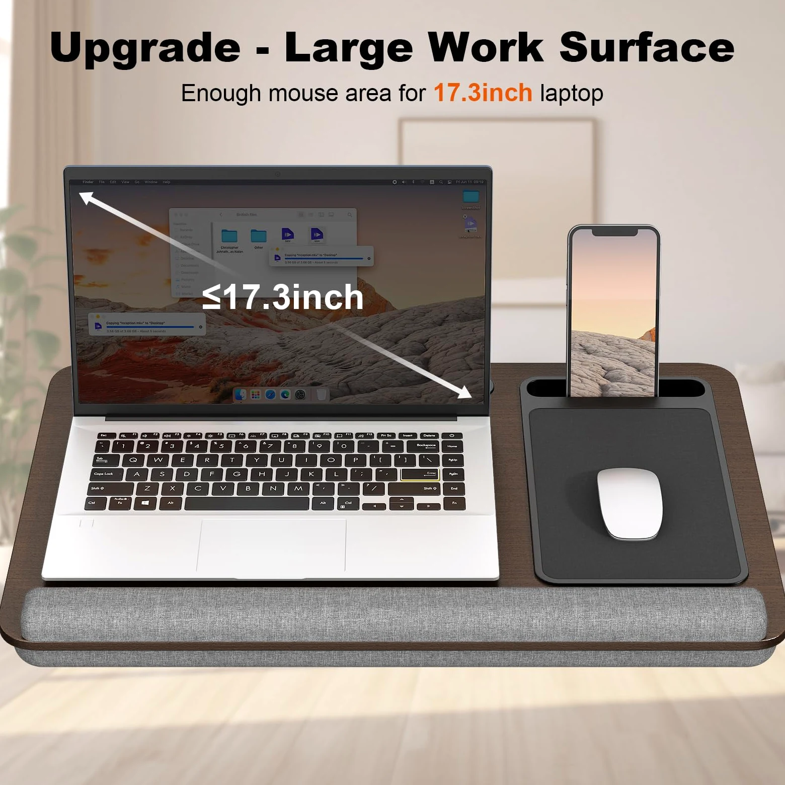 PUTORSEN Lap Desk per computer portatili fino a 17,3", scrivania portatile extra large con tappetino per mouse e tappetino da polso per notebook, Tablet, supporto per laptop con supporto per tablet