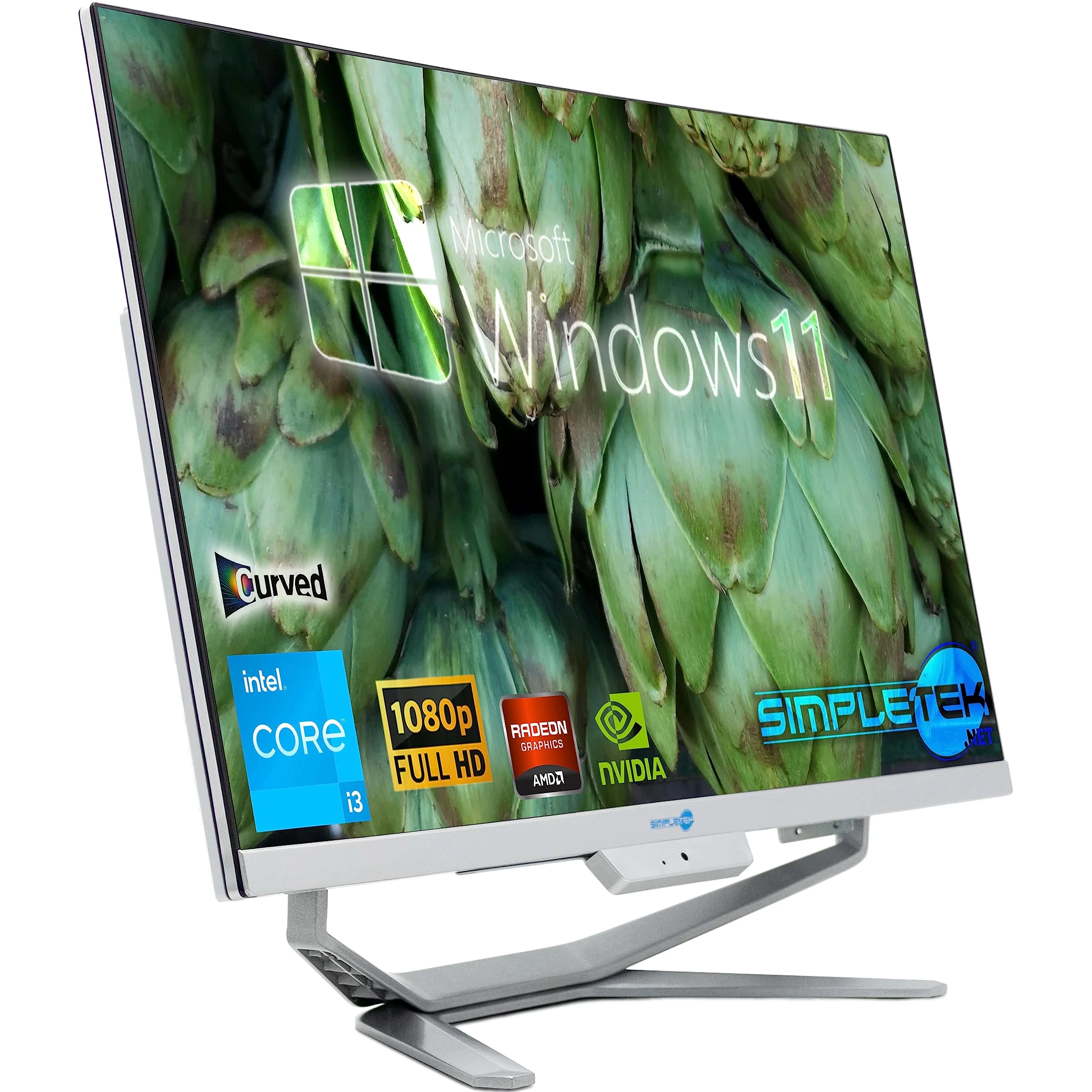 SIMPLETEK - PC All in One con Schermo Curvo 24" Core i3 | Scheda Video nVidia GT710 da 1GB | Windows 11 | 16GB RAM SSD 960GB | Ideale per Ufficio, Scuola, Casa