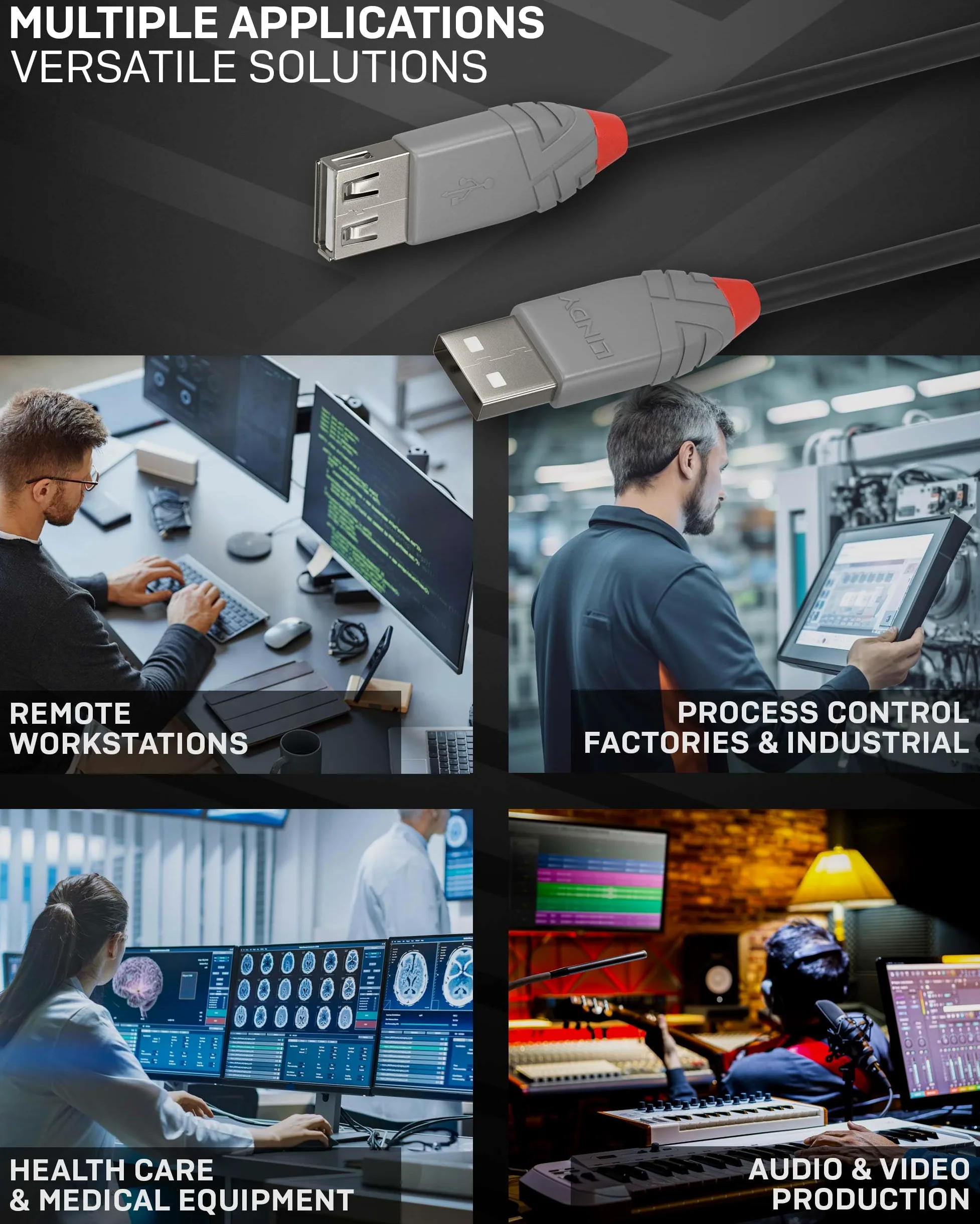 Lindy - Cavo Prolunga USB 2.0 Anthra Line 3 Metri, Connettore USB Tipo A Maschio a Femmina, velocità di Trasferimento Dati Speed Fino a 480Mbps per Tastiera, Stampante, Fotocamera, Hard Disk