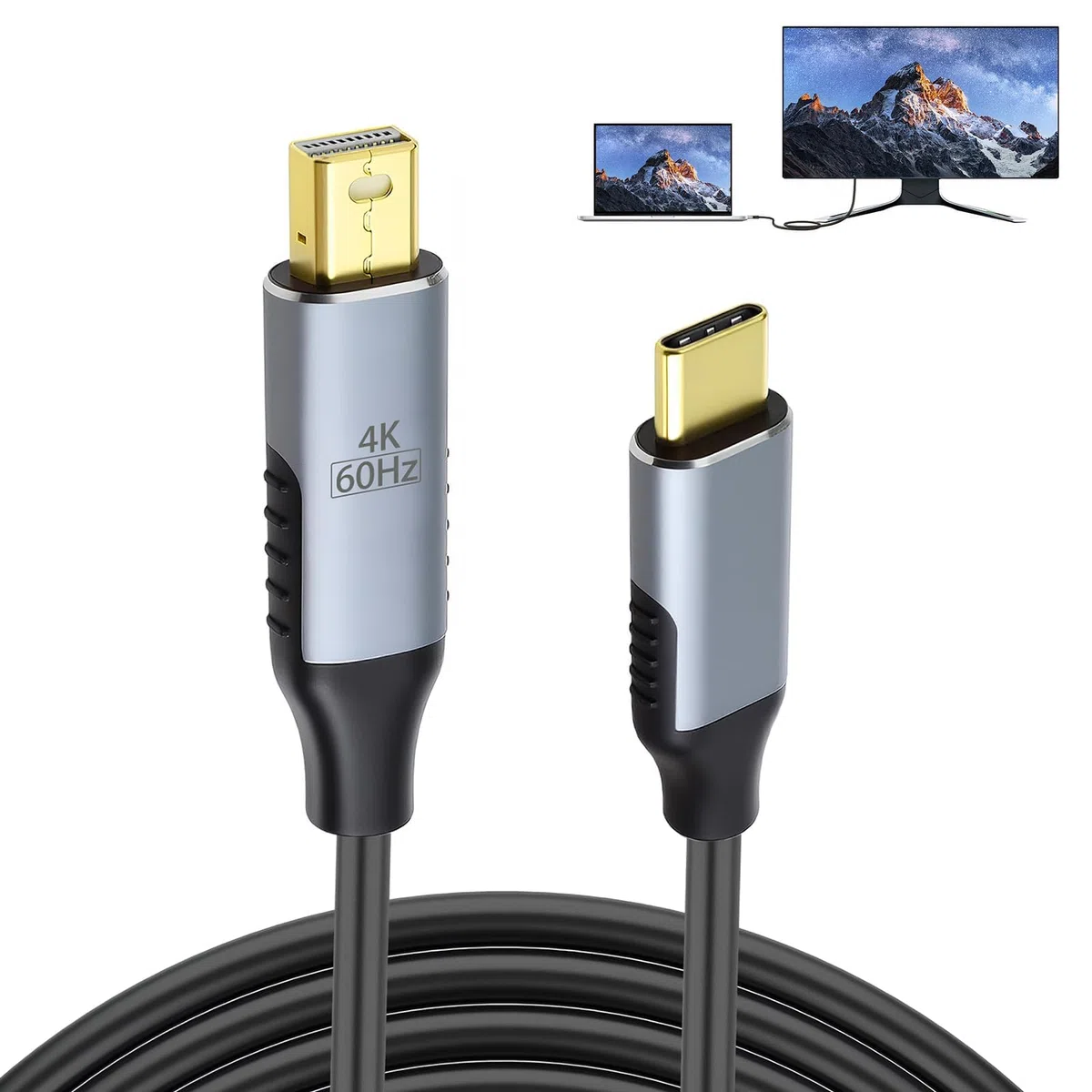 Cavo USB C a Mini DP DisplayPort 4K@60Hz HDR Video Adattatore, unidirezionale USB-C (DP Alt Mode/Thunderbolt 3/4) a MiniDP, alluminio e placcato oro per Mac Book Pro, i Pad Pro, per monitor, laptop