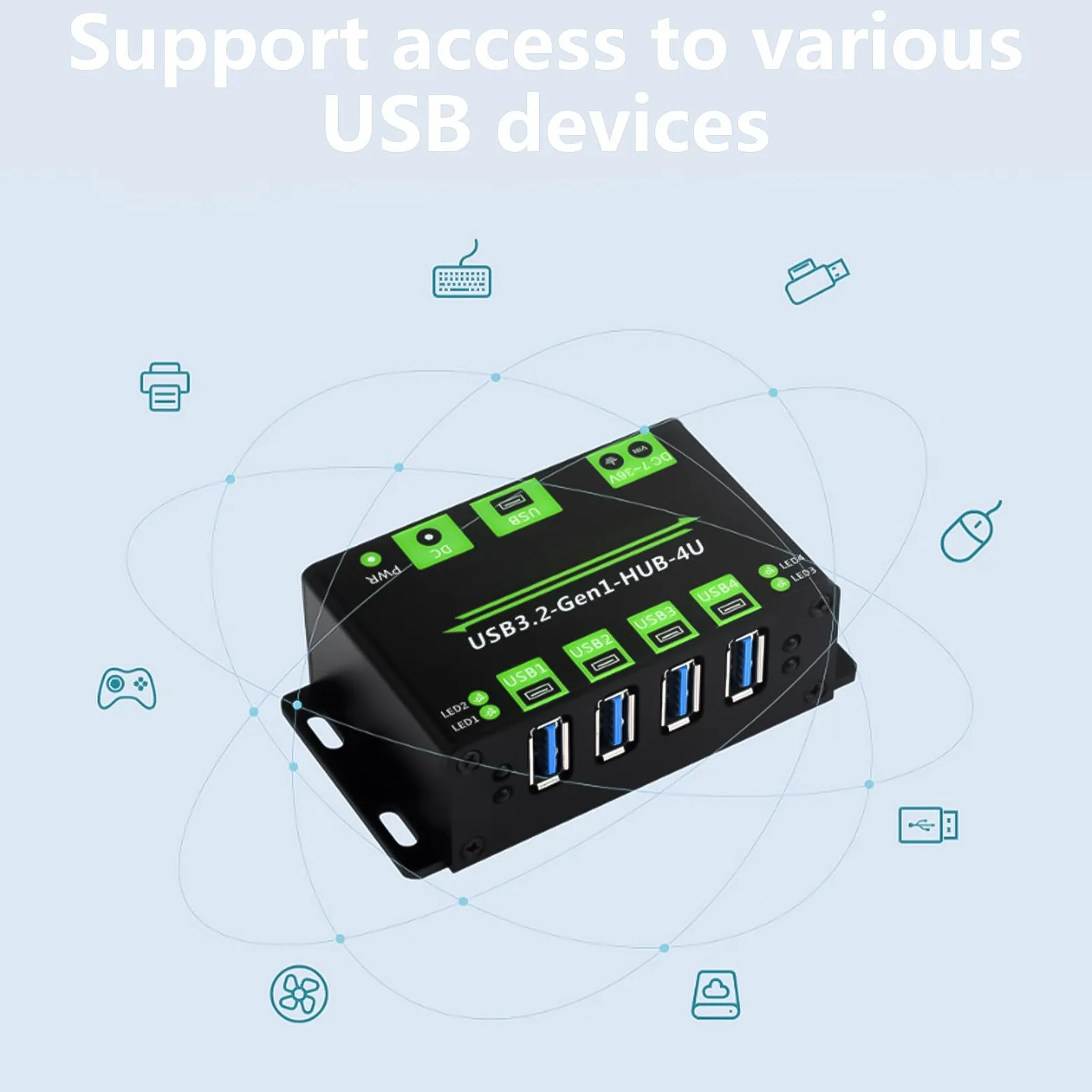 Hub USB 3.2 Gen1 a 4 porte ad alta velocità con 7 interfacce di alimentazione 36V per la ricarica stabile del dispositivo