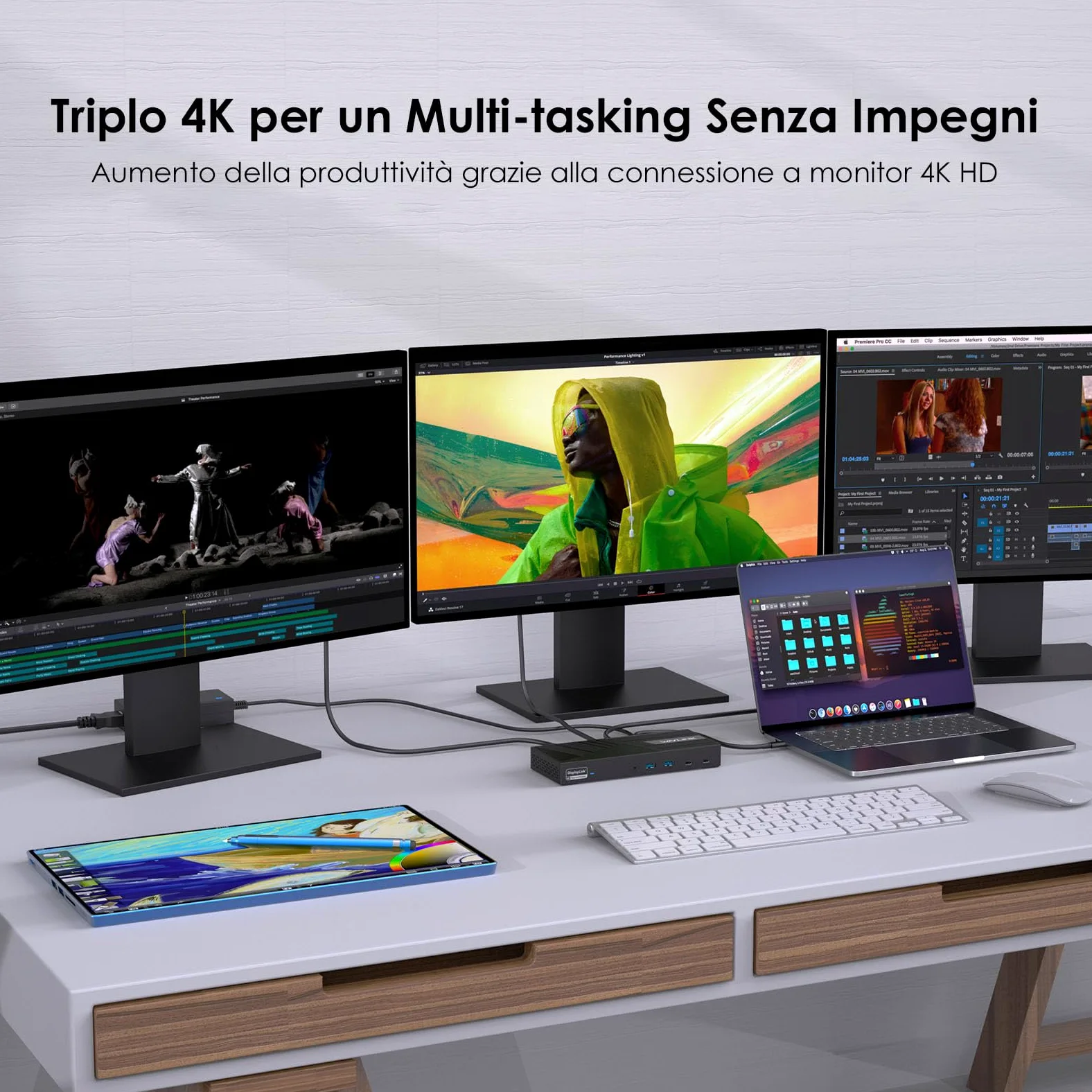 WAVLINK DisplayLink Docking Station 4K Tripla, 15-In-1 USB C Dock per Laptop, Compatibile con MacBook Neo, Triplo Monitor (3xHDMI+2xDP), 100W PD, 10Gbps, per Windows/Mac OS
