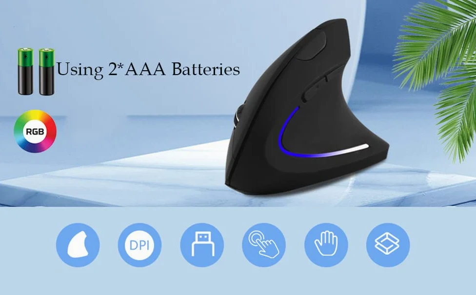 Mouse verticale senza fili nero ergonomico mouse verticale ad alta precisione Ergo ottico 2.4G Mouse da gioco leggero senza fili con 3 pulsanti DPI800/1200/1600 regolabili per PC/laptop/desktop/Mac 6
