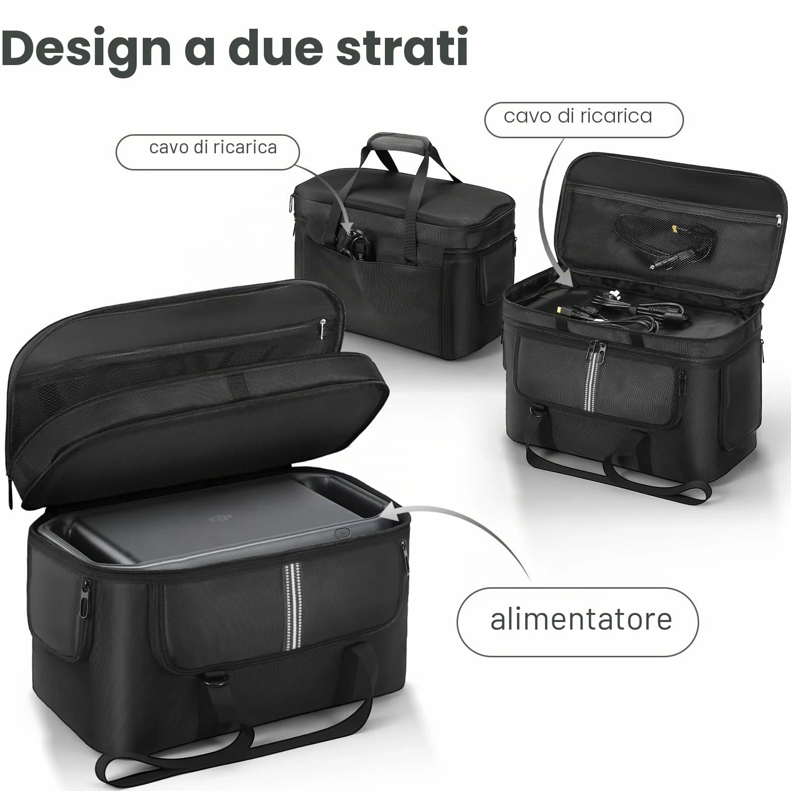 Borsa morbida per il trasporto compatibile con DJI Power 1000 Portable Power Station, custodia per alimentazione esterna, cavo di ricarica e accessori