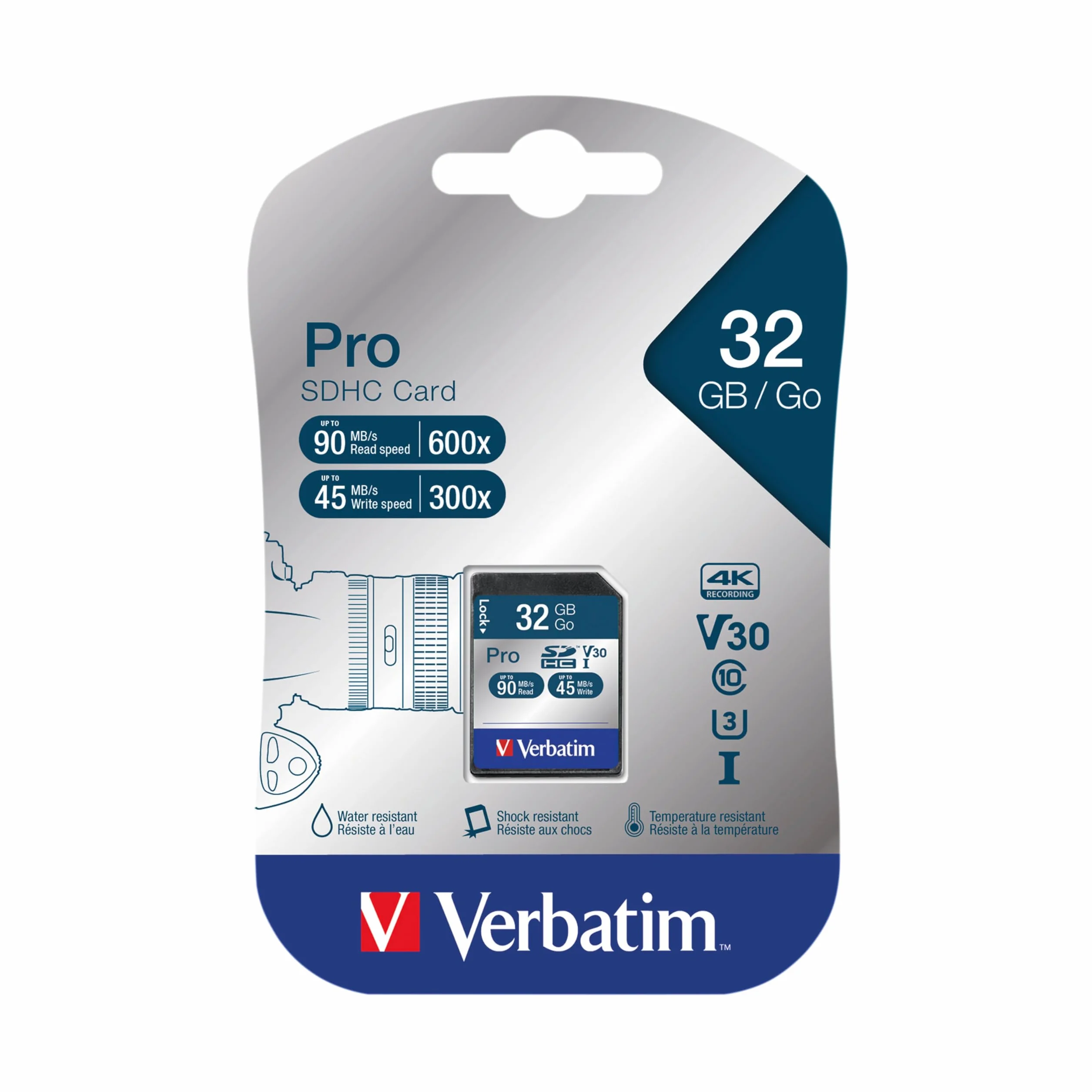 Verbatim Scheda di memoria SDHC Pro U3-32 GB - Scheda SD per video 4K ultra HD - Classe di velocità UHS 3 - Scheda di memoria nera - Scheda di memoria SD per fotocamera, PC ecc.