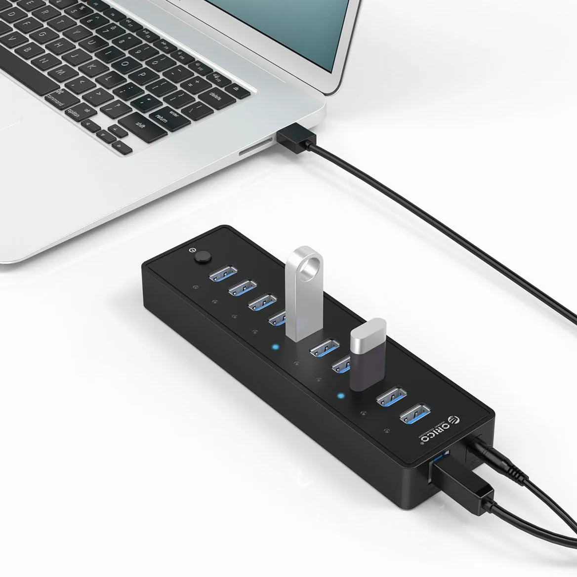 ORICO 10 Portes Hub USB 3.0 con Interruttore di Alimentazione e Adattatore di Alimentazione 45W (12V4A), Hub Dati a 5 Gbps di Alta Velocità per PC Desktop Computer Notebook MacBook iMac