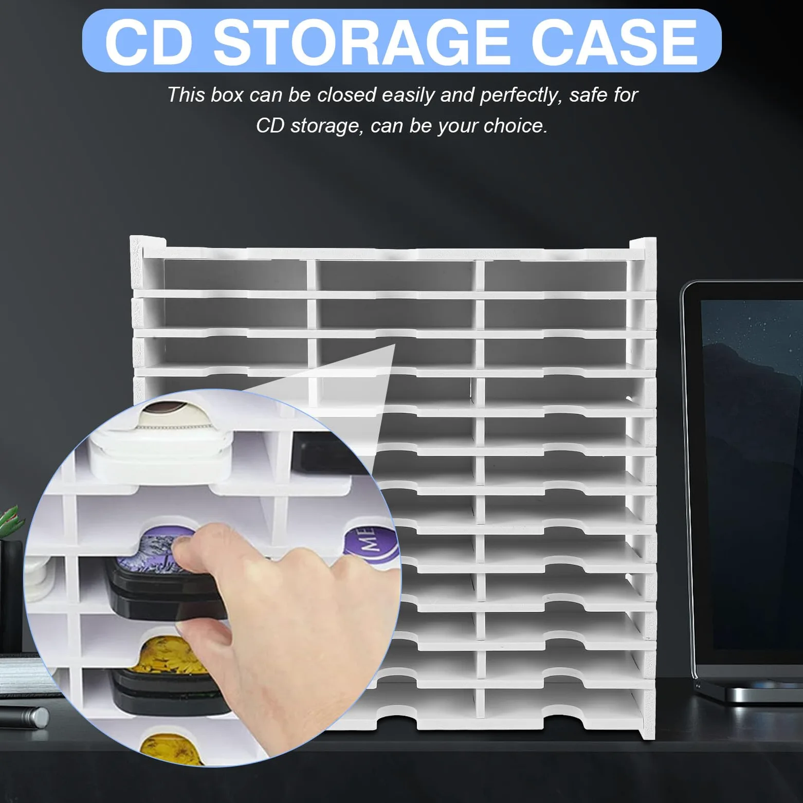 Scatola Porta CD Dvd Rigida con Scomparti Organizer Multifunzione in Riutilizzabile per Custodia Inkpad Dischi Musicali e Giochi Protettiva e Compatta per Scrivania e Trasporto