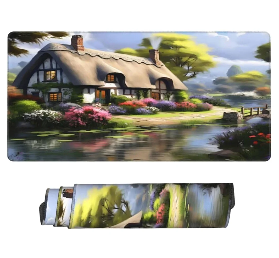 Tappetino Mouse XXL 1000x500mm Casa da Favola Grande Mouse Pad, Tappetino Scrivania con Bordi Cuciti, Grande Mousepad Gaming con Base Antiscivolo per Giocatori, Ufficio e Casa (Fiume) -MP1550