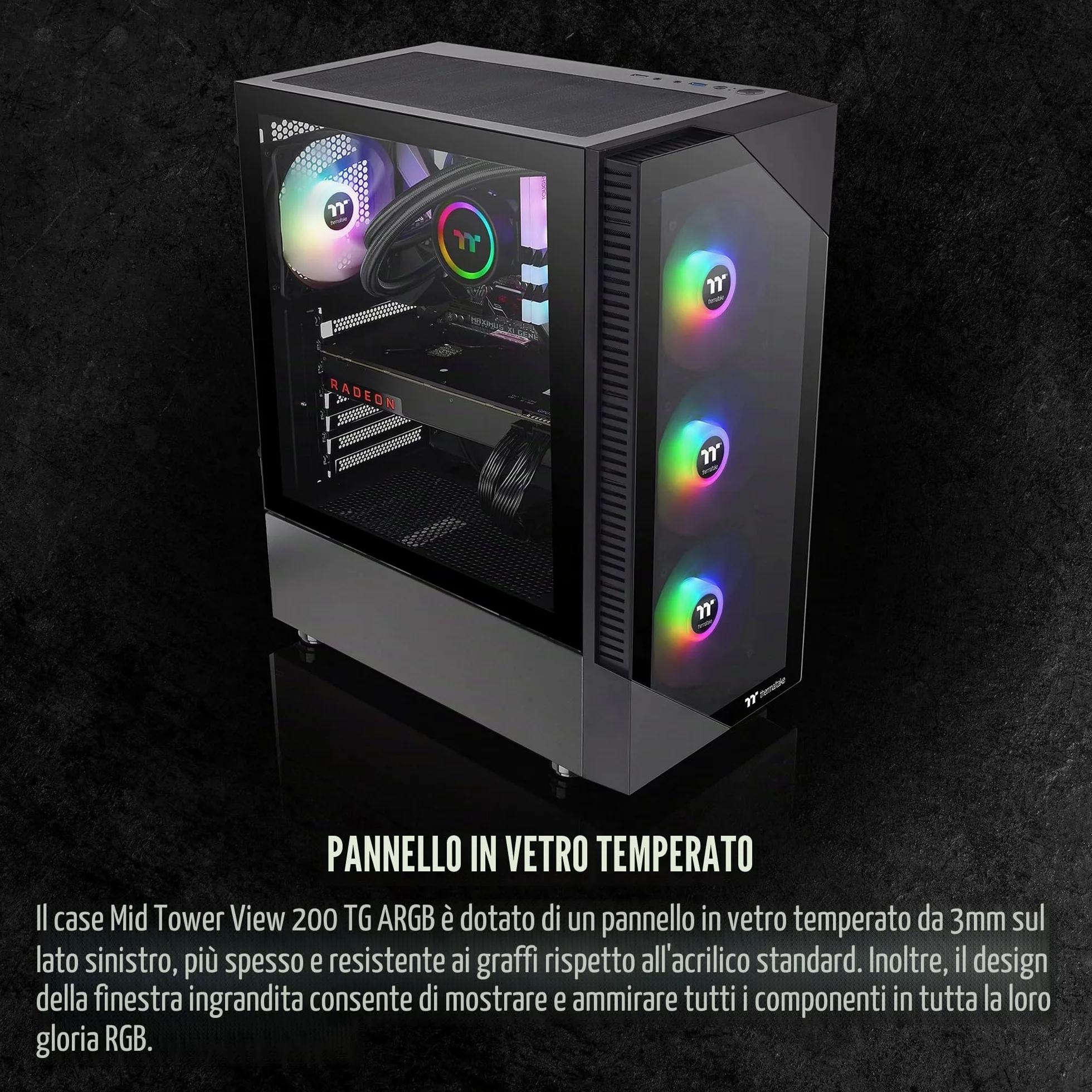 Thermaltake View 200 TG ARGB Custodia per computer ATX in vetro temperato Mid Tower con ventola ARGB anteriore 3x120mm, CA-1X3-00M1WN-00