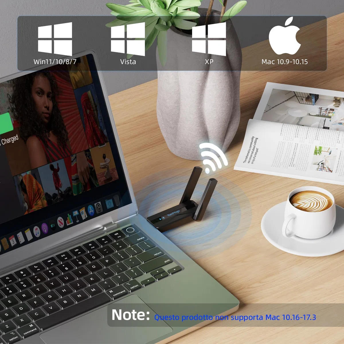 ElecMoga WiFi USB, 1300Mbps Chiavetta WiFi per PC Fisso, 3.0 USB WiFi Antenna WiFi 2.4GHz/5.8GHz Dual Band Chiavetta Internet per PC/Desktop/Laptopper, WiFi Portatile per Windows 11/10/7/XP/Mac OS X
