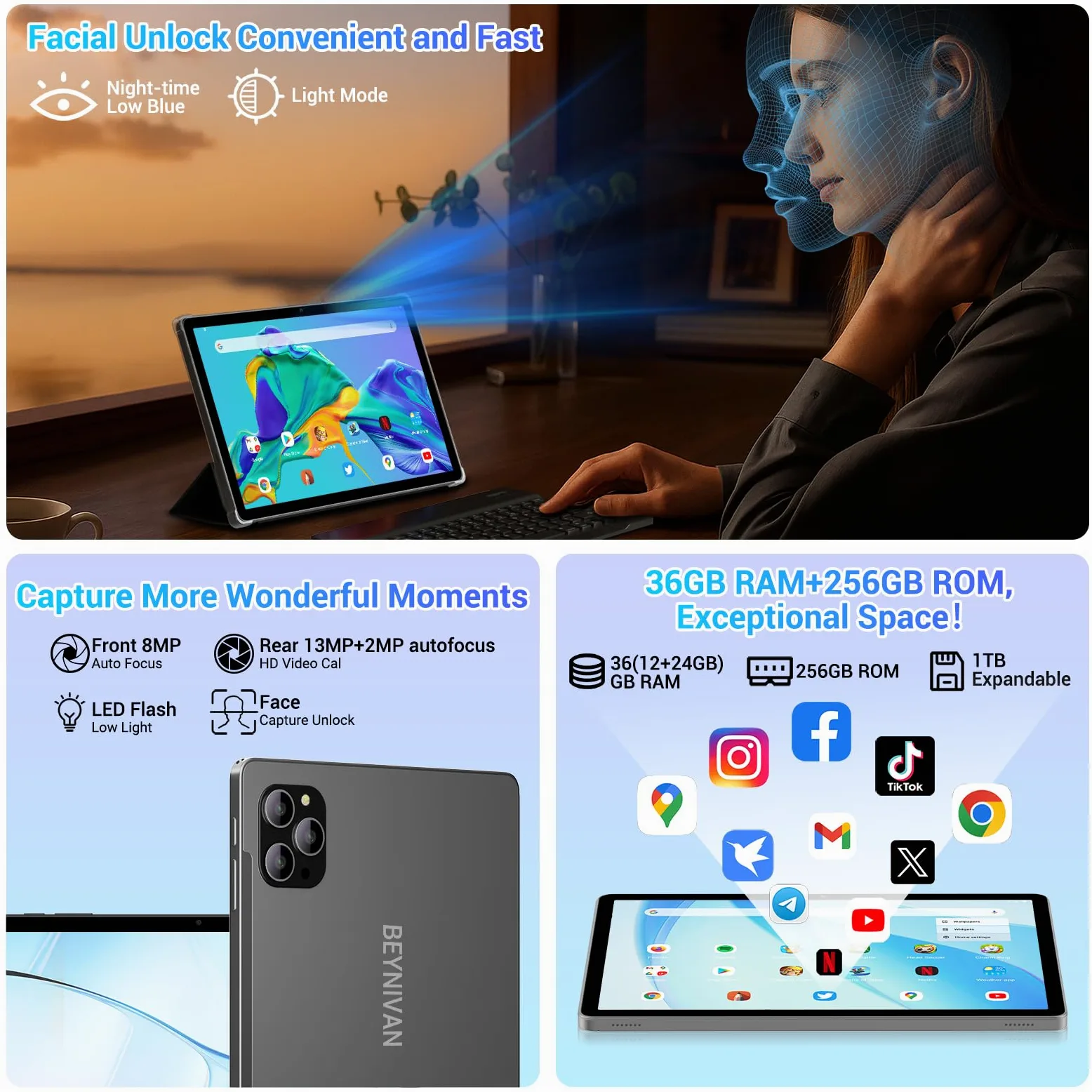 Tablet Android 16-11 Pollici Tablet in Offerta con Octa Core T615,36GB RAM + 512GB ROM (2TB TF), 5G WiFi,Gemini AI,Widevine L1,8000mAh,18W,Foto AI 16MP+8MP, TÜV, GPS,con Tastiera+Mouse,Grigio