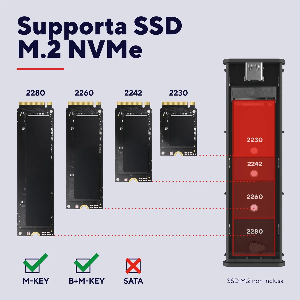 Trust Case SSD M.2 NVMe USB-C 10Gbps, Custodia Hard Disk Esterno 4TB, Compatibile con 2230 2242 2260 2280 FAT32/NTFS/EXT4/exFAT/APFS, Enclosure Portatile Adattatore SSD M2 NVMe USB M / M & B Key