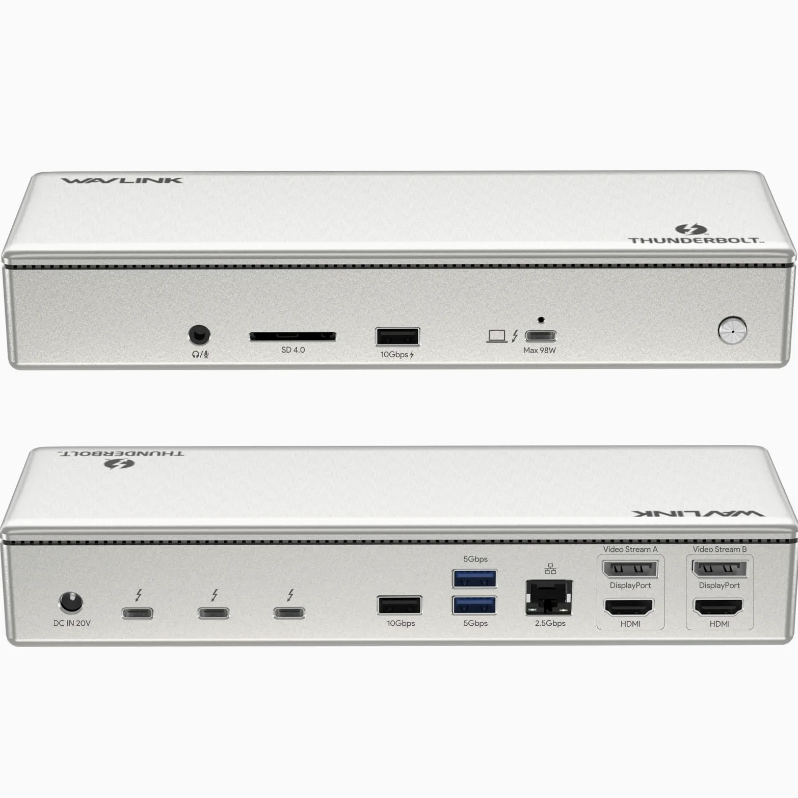 WAVLINK Thunderbolt 4 Docking station 15 in 1, 98 W PD, Single 8 K/Quad 4K Display Docking station con 2 DP/2 HDMI, 4 porte Thunderbolt 4, 4 porte USB A, 2.5 GbE, SD, audio/Mic, compatibile con