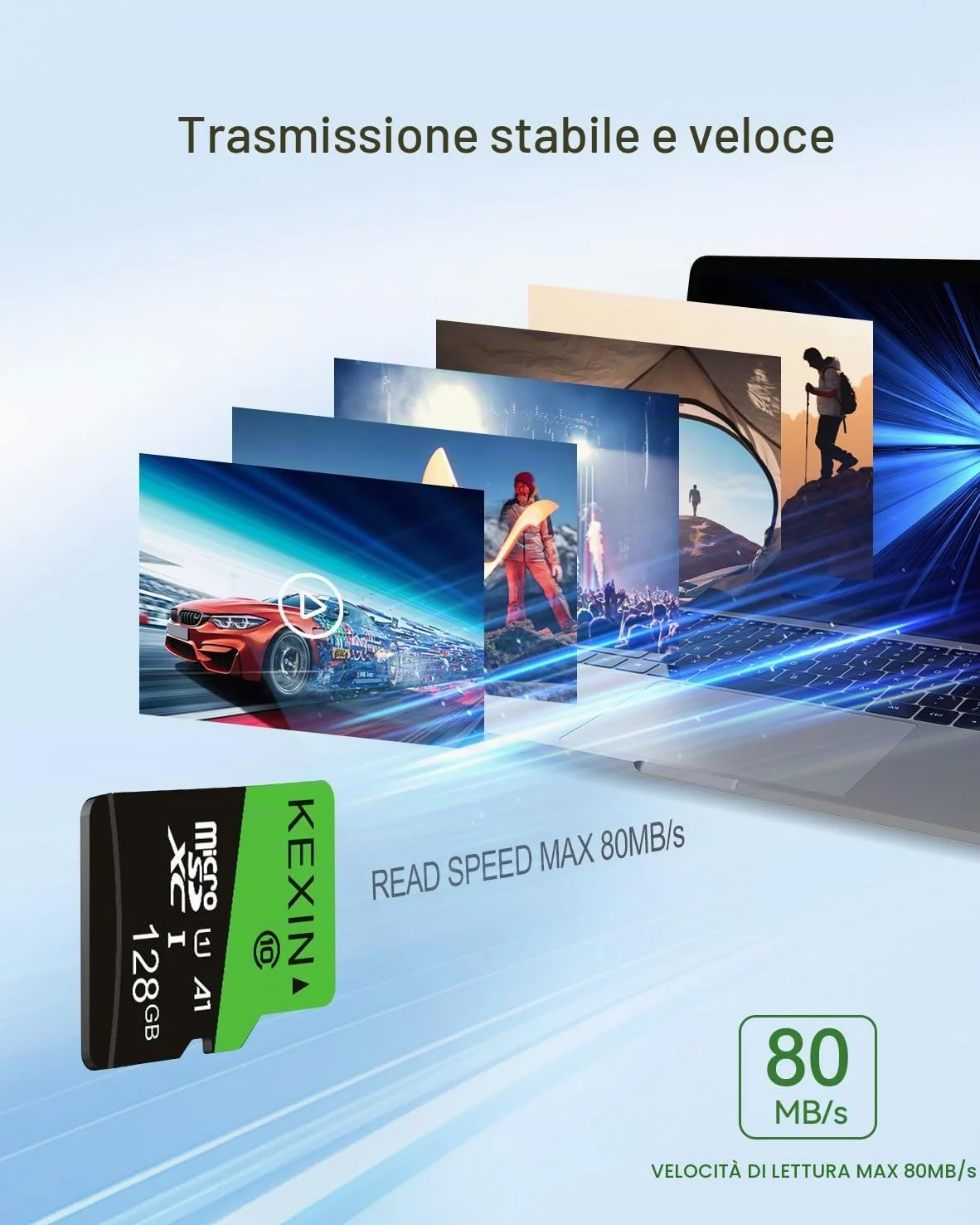 KEXIN Micro SD 128GB 3 Pezzi, Scheda Micro SD 128 GB, Scheda di Memoria microSDXC con Adattatore SD, A1, U3, C10, V30, Micro SD Card Confezione da 3