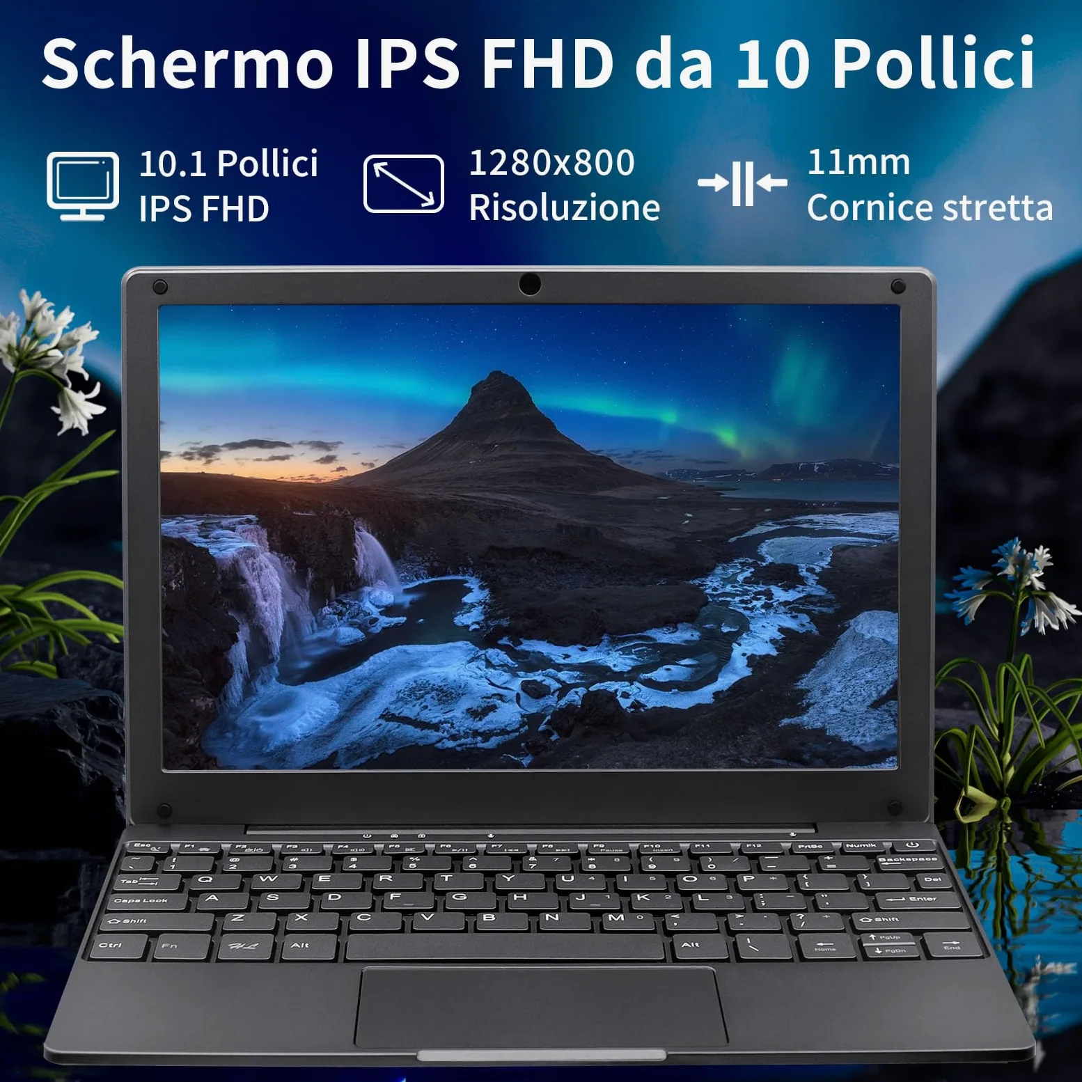 Mini Laptop 10.1 Pollici Ultrasottile 0,79 kg, Netbook Leggero Win11,Layout Tastiera Italiano, Webcam, WiFi5, Bluetooth 5.0, USB 3.0, Type-C, HDMI, Mouse Wireless (Grigio) 8GB DDR4 128GB SSD