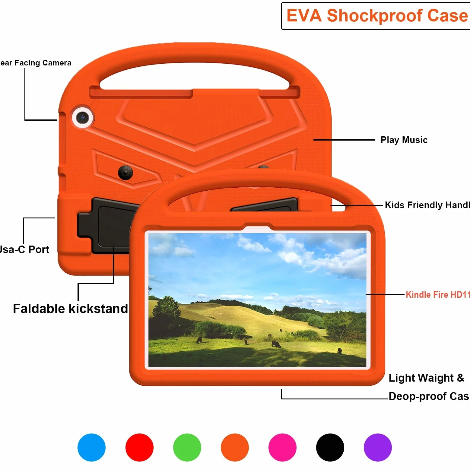 Custodia protettiva per tablet PC compatibile con bambini compatibile con Kindle Fire Max 11 2023 Release/HD 11 custodia - Custodia resistente leggera in EVA antiurto con manico protettivo (colore: