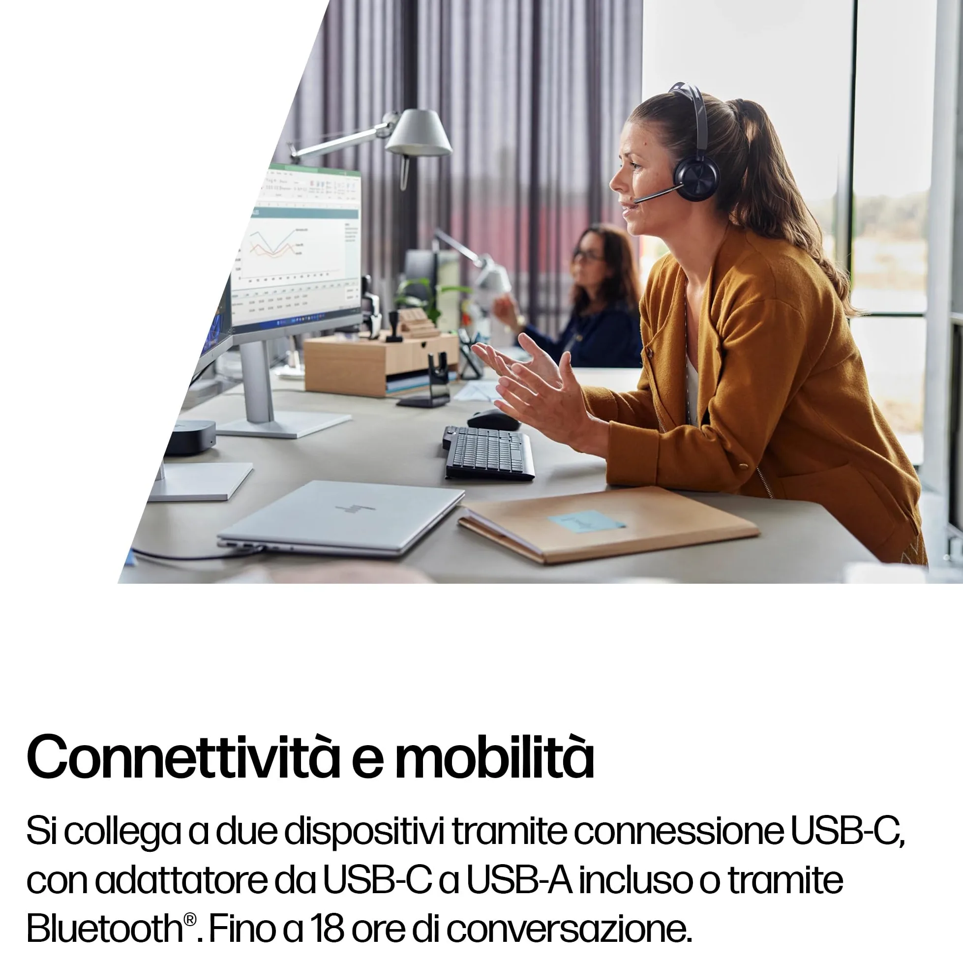 Poly Voyager Focus 2 USB-C-C Headset con adattatore USB-C/A e supporto di ricarica A58JDAA, cancellazione attiva del rumore e microfono con Acoustic Fence