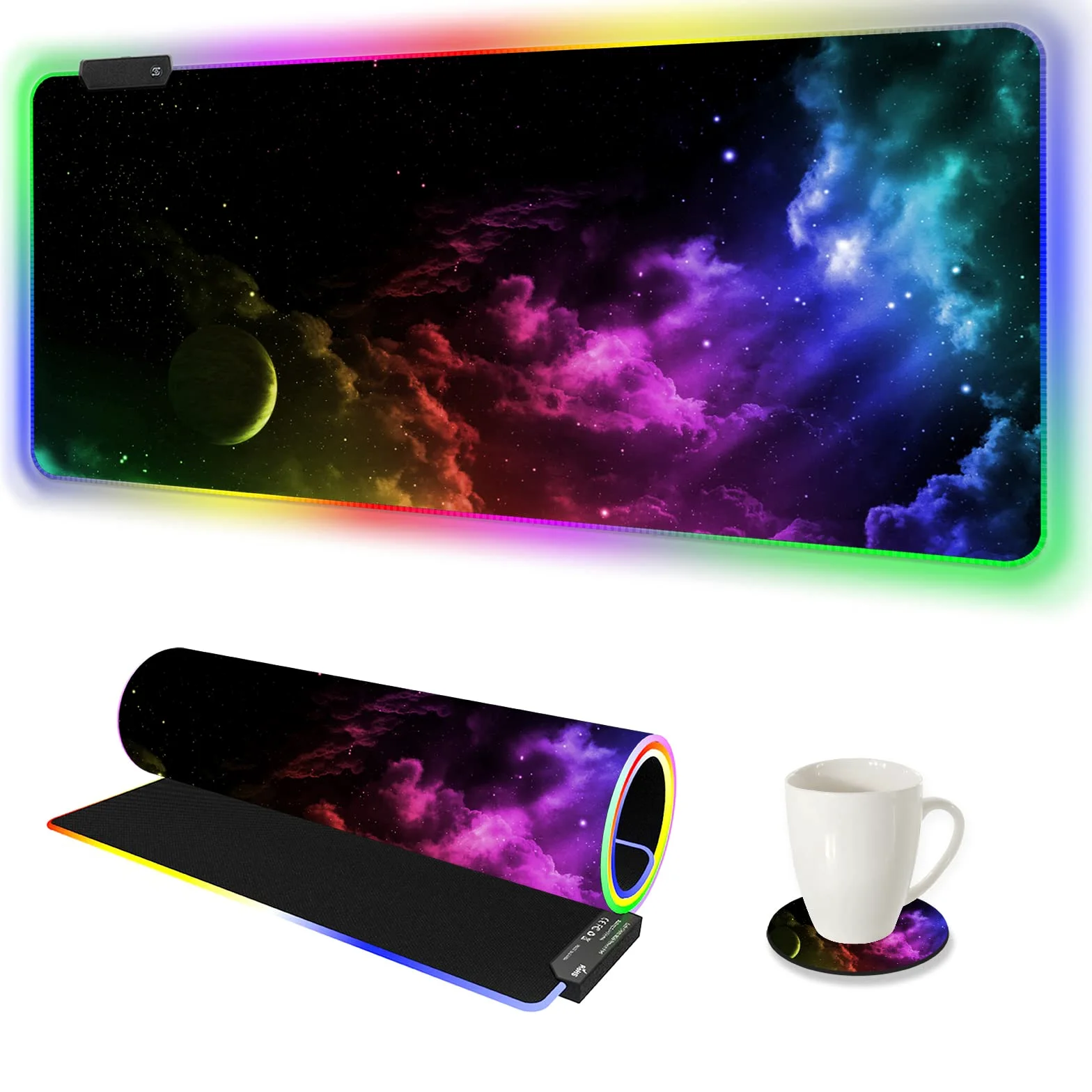 AIMSA Grande tappetino per mouse da gioco RGB, tappetino per mouse con tastiera LED esteso 89,9 x 40,1 cm, base in gomma antiscivolo con 14 modalità di illuminazione, grande tappetino da scrivania