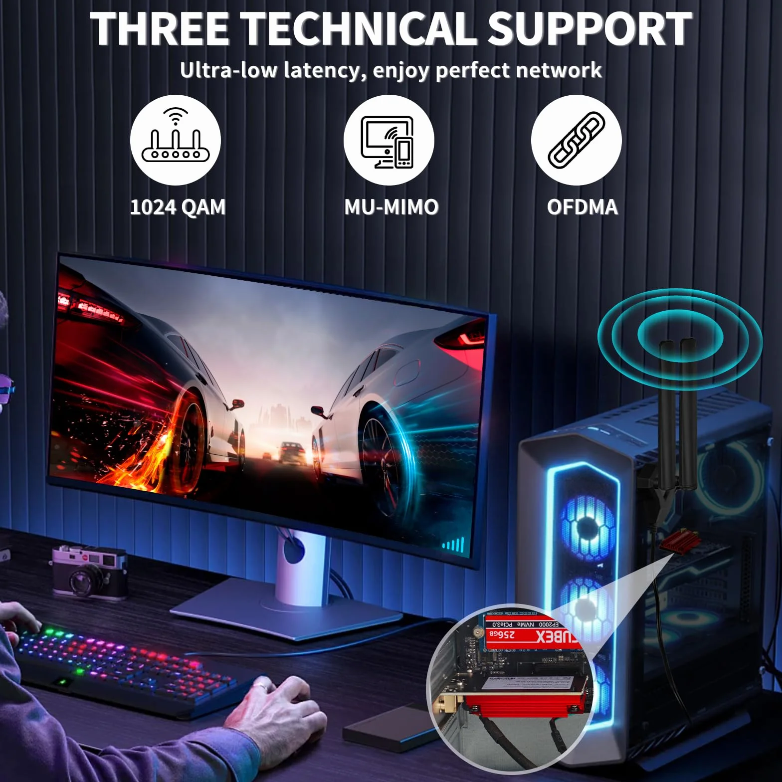 Eightwood Scheda WLAN WiFi 6E Intel AX210 Bluetooth 5.3 WLAN scheda di rete WLAN PCI-E 6G/5G/2.4G Tri Band WiFi 6E scheda 5374 mbit/s con antenna Wi-Fi 6E + CD per PC Windows 11/10 (64 bit) Laptop