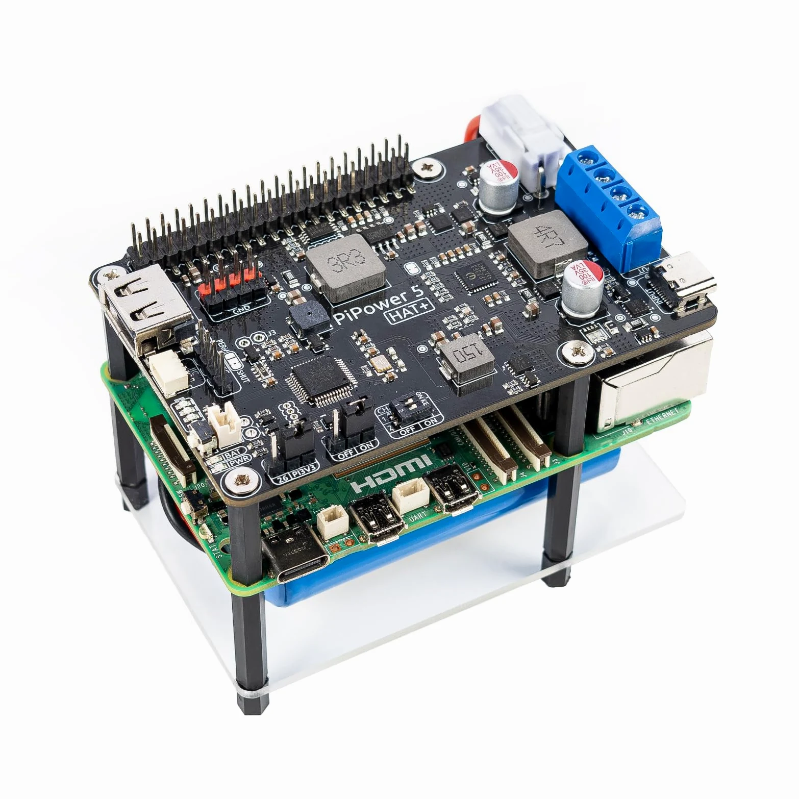 SunFounder PiPower 5 Alimentatore UPS HAT 5V/5A per Raspberry Pi 5/4B/3B+/Zero 2 W/Arduino/Pironman 5/Max/Mini, batteria ricaricabile, spegnimento sicuro, dashboard intelligente