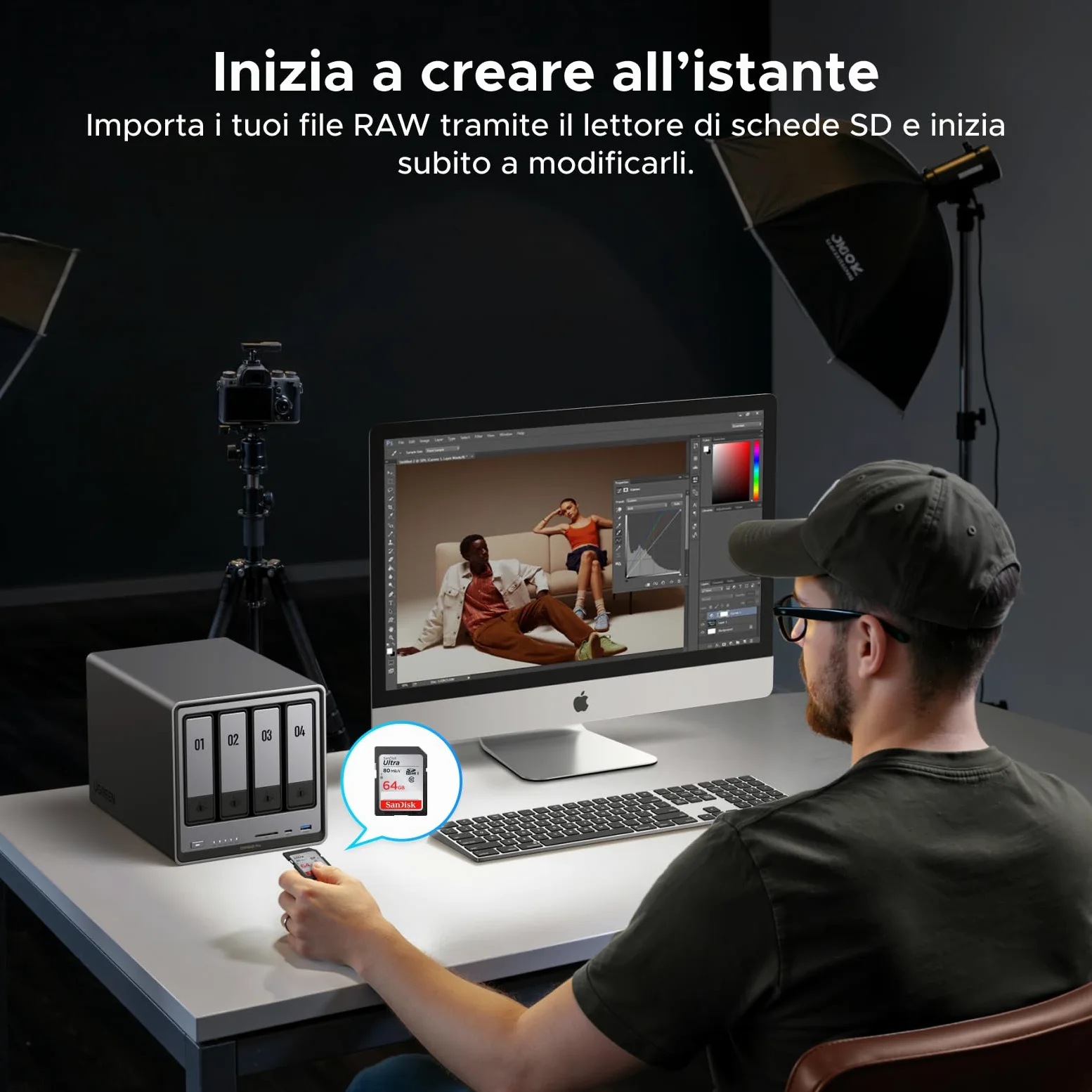 UGREEN NASync DXP4800 Pro NAS Desktop a 4 vani, CPU Intel i3-1315U a 6 core, 8GB RAM DDR5, SSD da 128GB, 10GbE & 2,5GbE porta, 2 slot M.2 NVMe, uscita HDMI 4K (senza dischi inclusi)