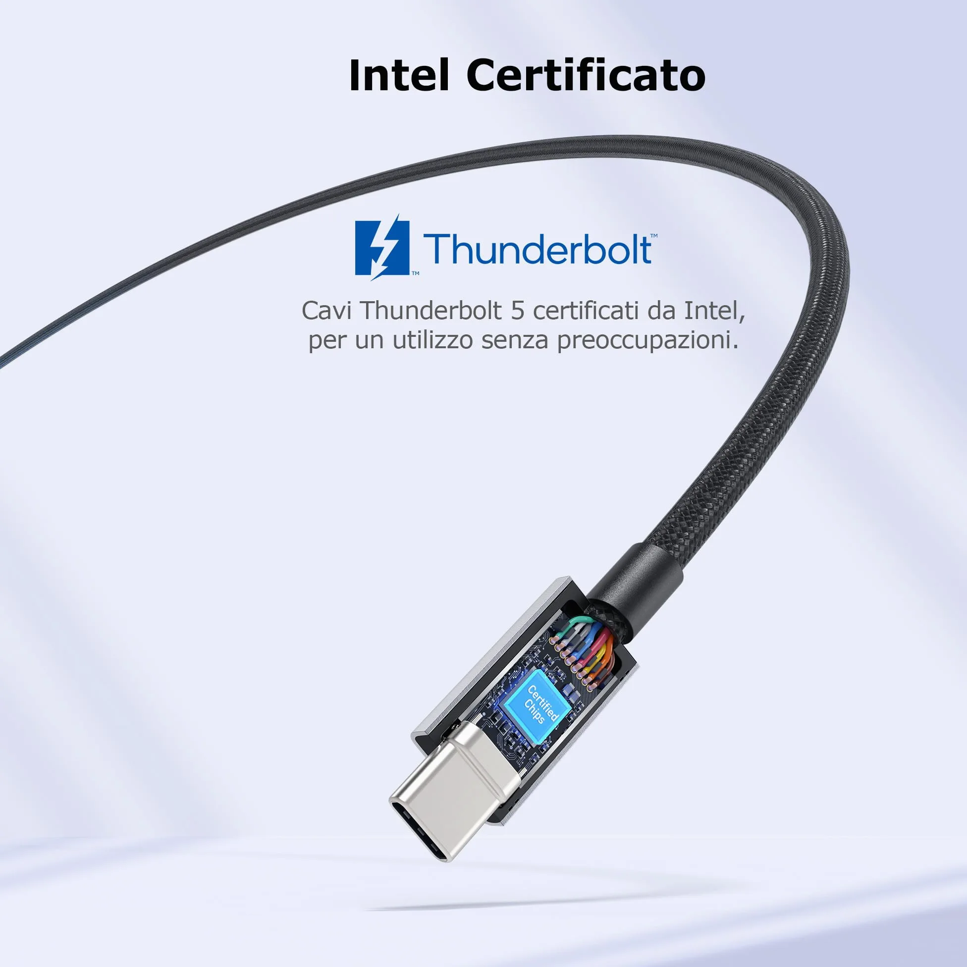 Cable Matters [Certificato Intel] Cavo Thunderbolt 5 intrecciato da 80 Gbps con aumento della larghezza di banda fino a 120 Gbps e ricarica da 240W - 1m, compatibile con Thunderbolt 4/3, USB4 e USB-C