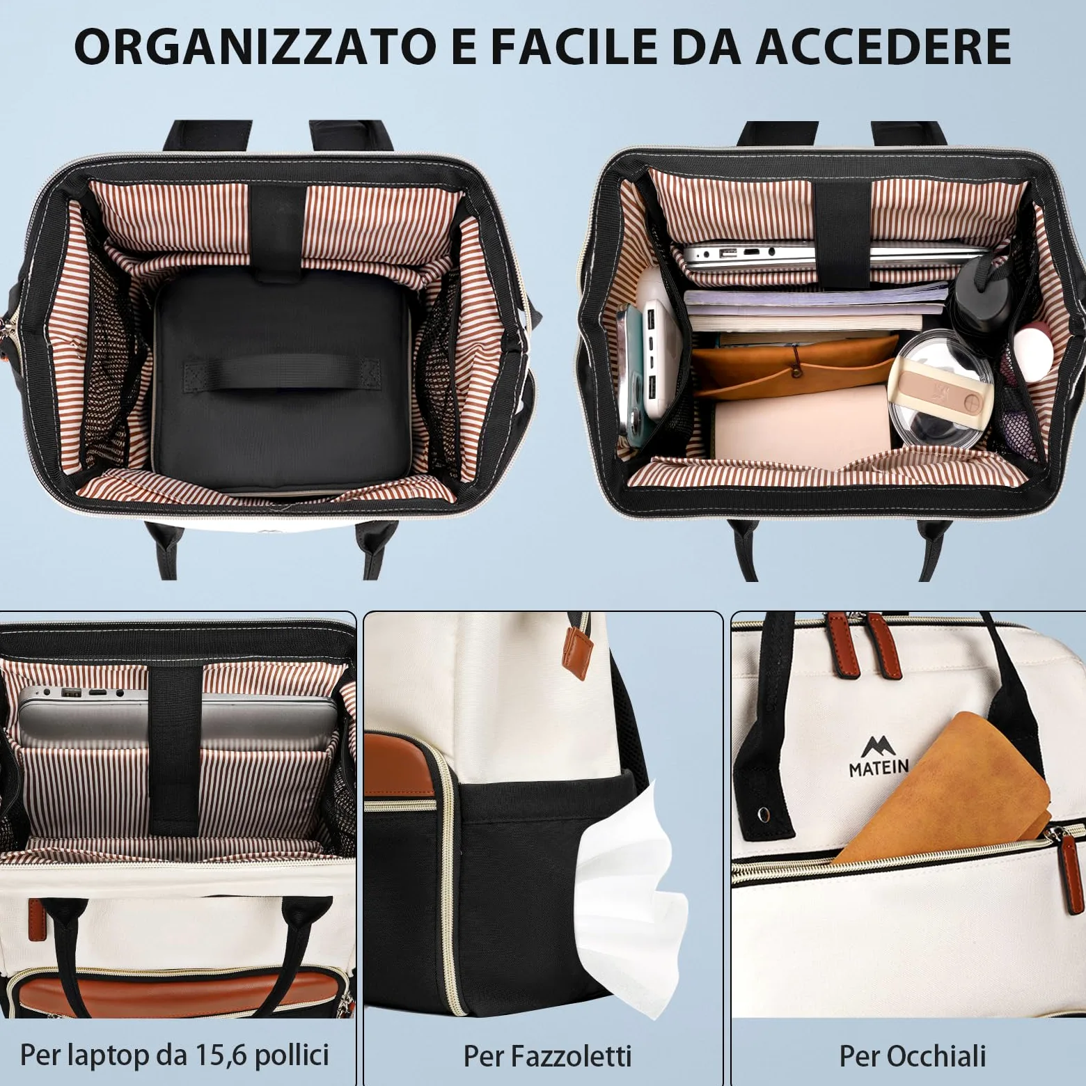 MATEIN Zaino PC 15,6 Pollici con Borsa Termica Porta Pranzo Rimovibile, Zaino Lavoro Donna Antifurto per Insegnanti e Infermiere, Multitasche Zaini da Viaggio Aereo per Ufficio, Università, Beige kaki
