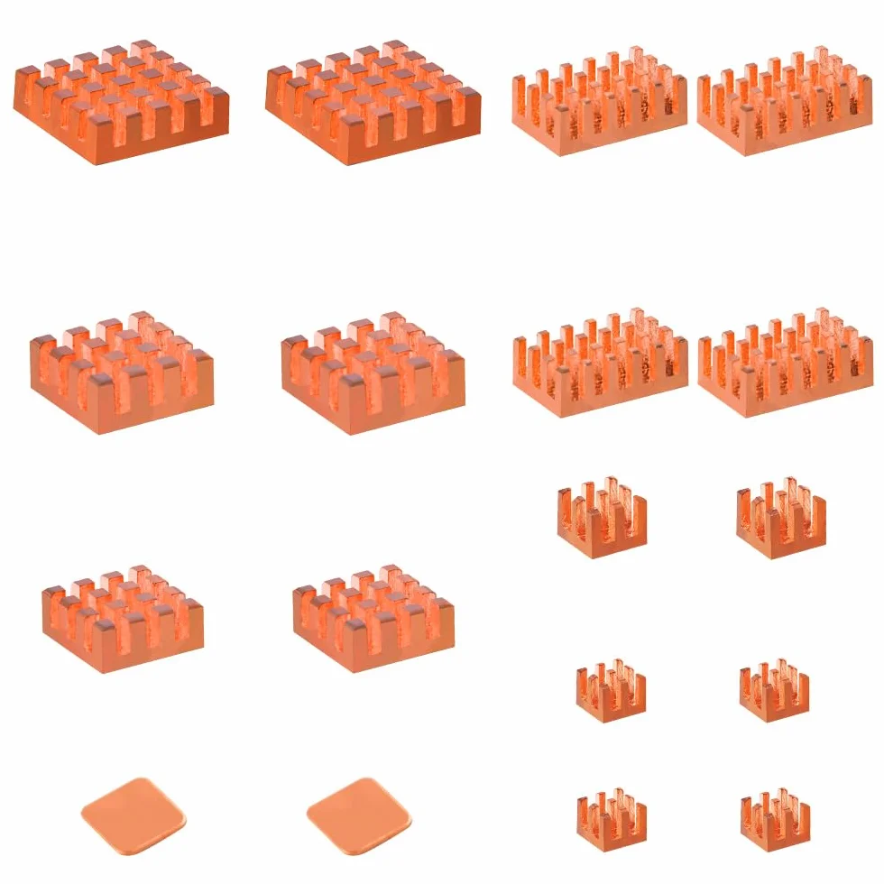 GeeekPi Dissipatori di calore in rame puro per Raspberry Pi 5/4B, raffreddamento CPU con nastro adesivo conduttivo termico, 18 pezzi