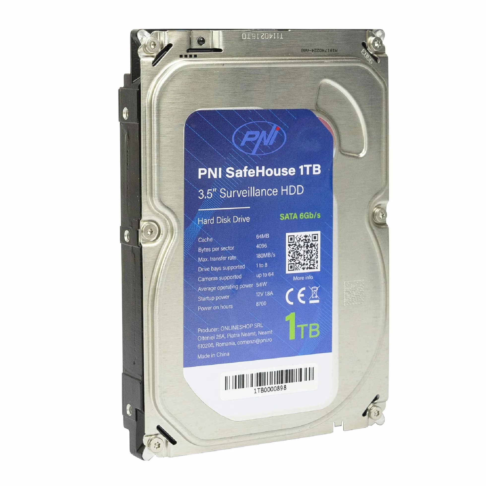PNI Hard Disk interno SafeHouse 1TB, 3.5" HDD, CCTV, 64MB, per sistemi di sorveglianza