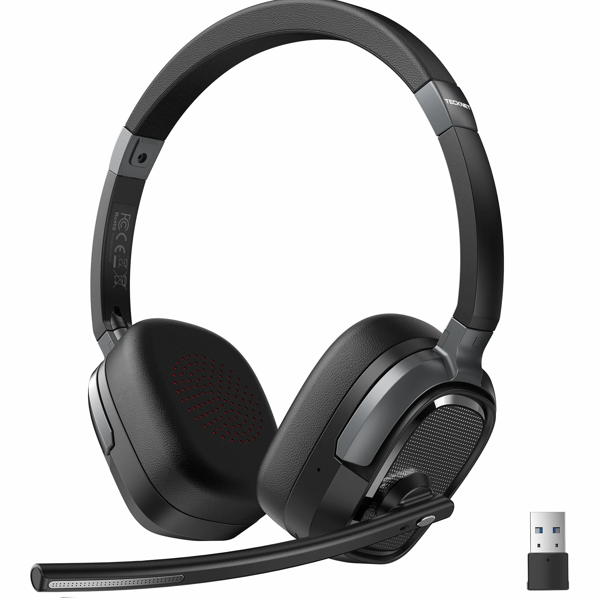 TECKNET Cuffie Bluetooth con Microfono, 50+ Ore Autonomia, Cancellazione Rumore, Doppia Modalità (Bluetooth/USB-A) Cuffie con microfono per PC, telefoni, lavoro a distanza e videoconferenze