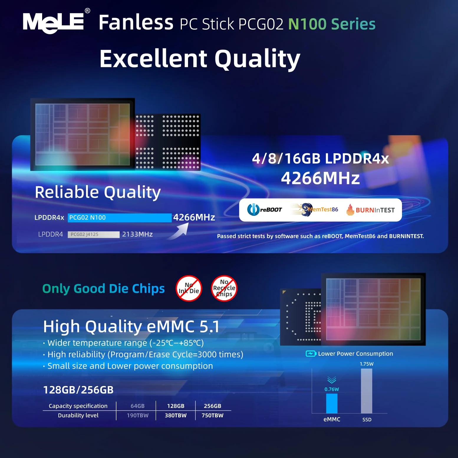 Mele PCG02 Mini PC Stick senza ventola Alder Lake N100 (fino a 3,4 GHz) 8GB LPDDR4 128GB ROM Micro computer desktop PC a fattore di forma ridotto con USB-C, 2.4G/5G WiFi, 4K HDMI per l'ufficio