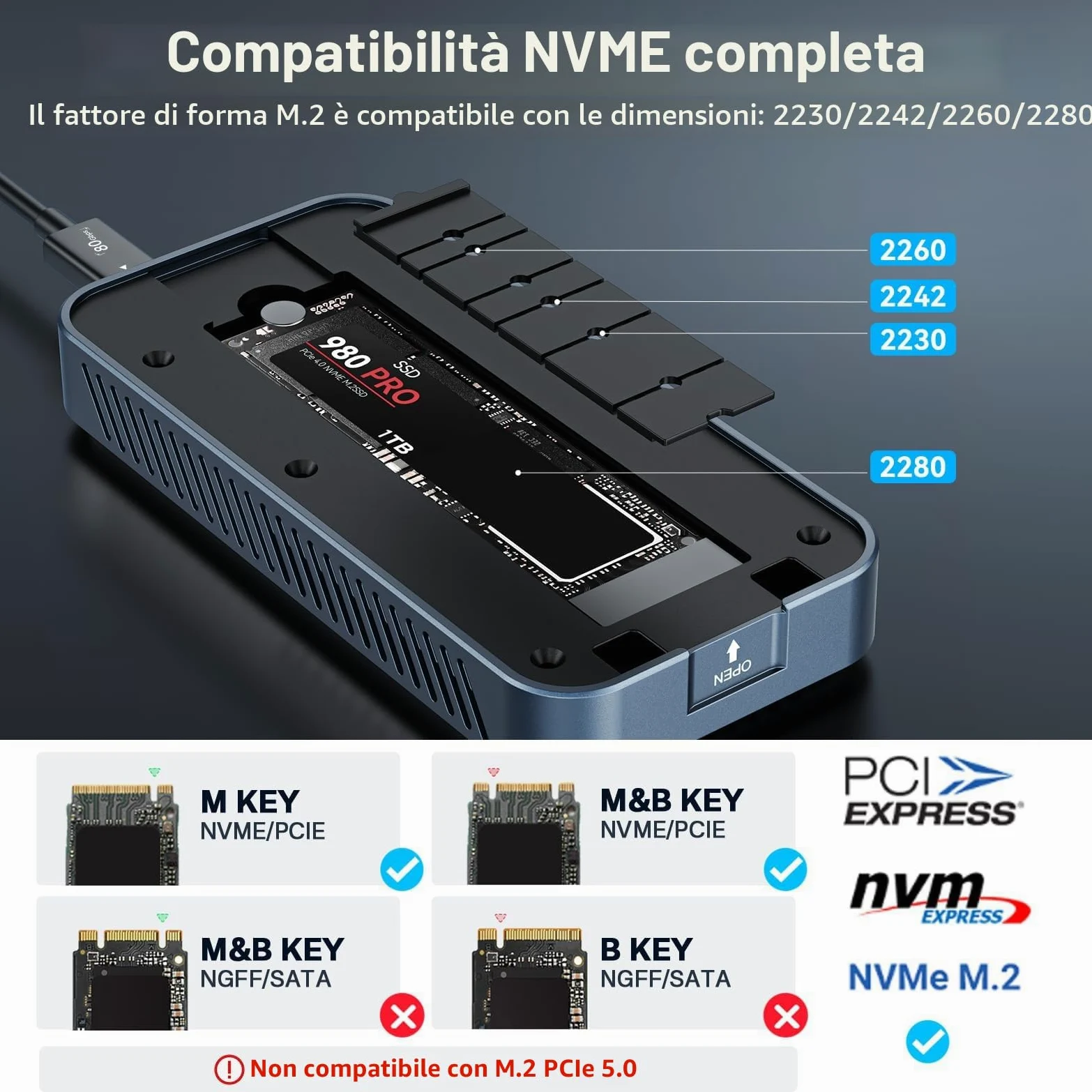 ACASIS Case SSD M.2 NVMe da 80 Gbps, compatibile con Thunderbolt 4/5 V2.0, retrocompatibile con thunderbolt 5/4V1.0, USB3.2/3.1/3.0 con ventola di raffreddamento