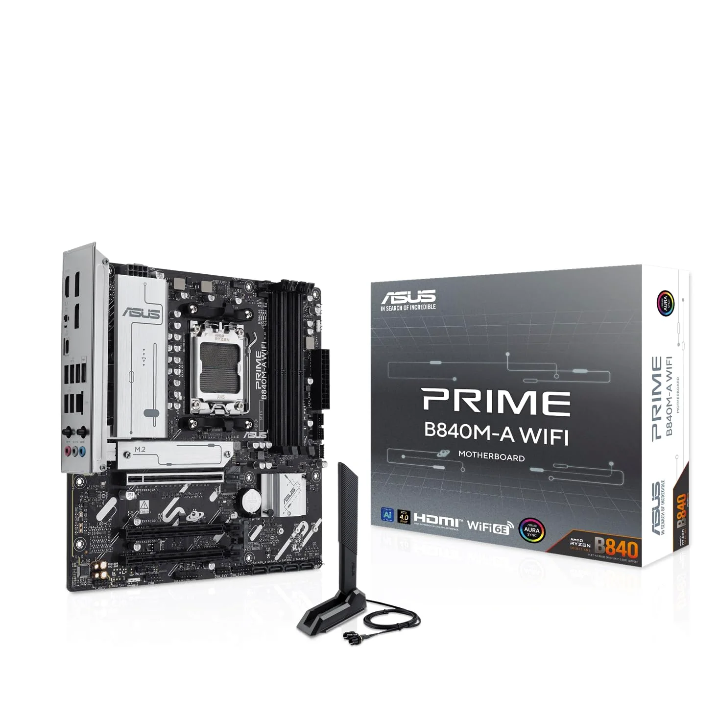 ASUS PRIME B840M-A WiFi, Scheda Madre AMD mATX, Slot DDR5, PCIe 4.0 Ready, 3 slot M.2, WiFi 6E, Ethernet Realtek 2,5 GB, DisplayPort, HDMI, USB-C da 5 Gbps Fronte e Retro, BIOS Flashback e Aura Sync