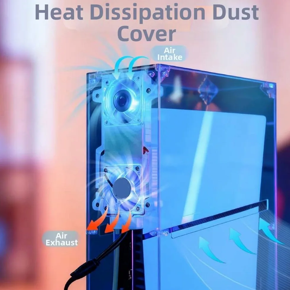 Copertura trasparente di raffreddamento e polvere per PS5 per console Slim, guscio di dissipazione del calore su misura con design in acrilico per proteggere da detriti e migliorare il flusso d'aria