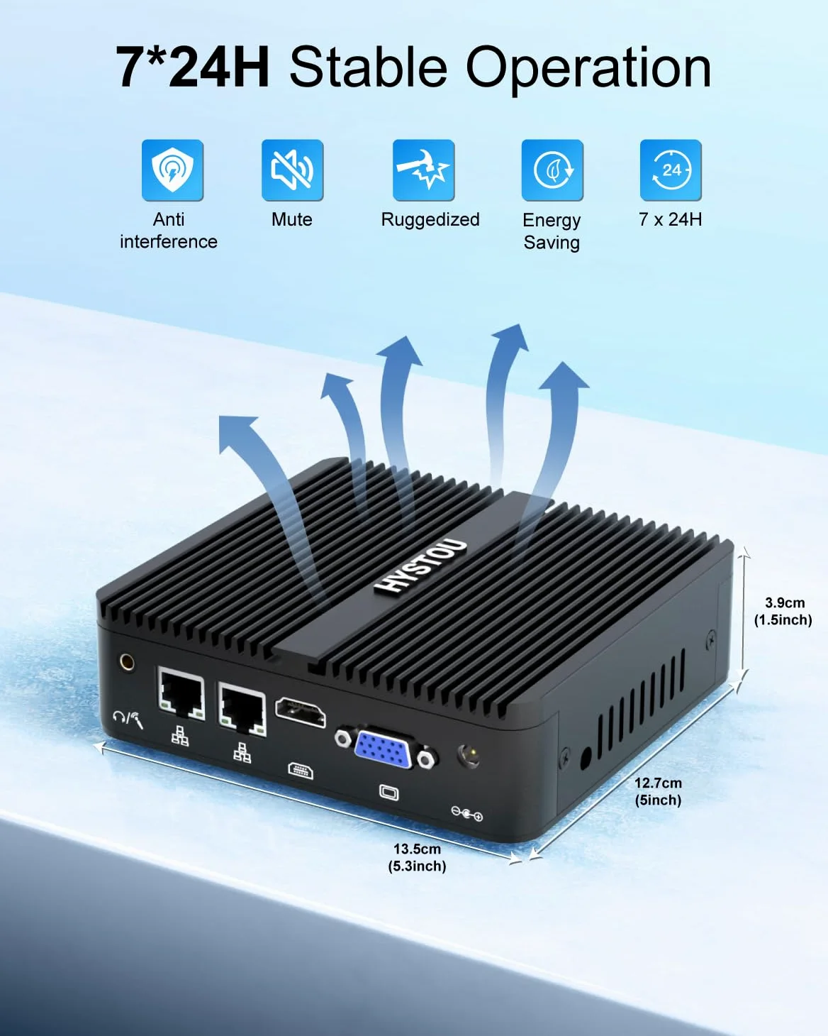 HYSTOU PC Industriale Core J5005 8GB Ram 128GB SSD Mini PC Fanless per Industriale