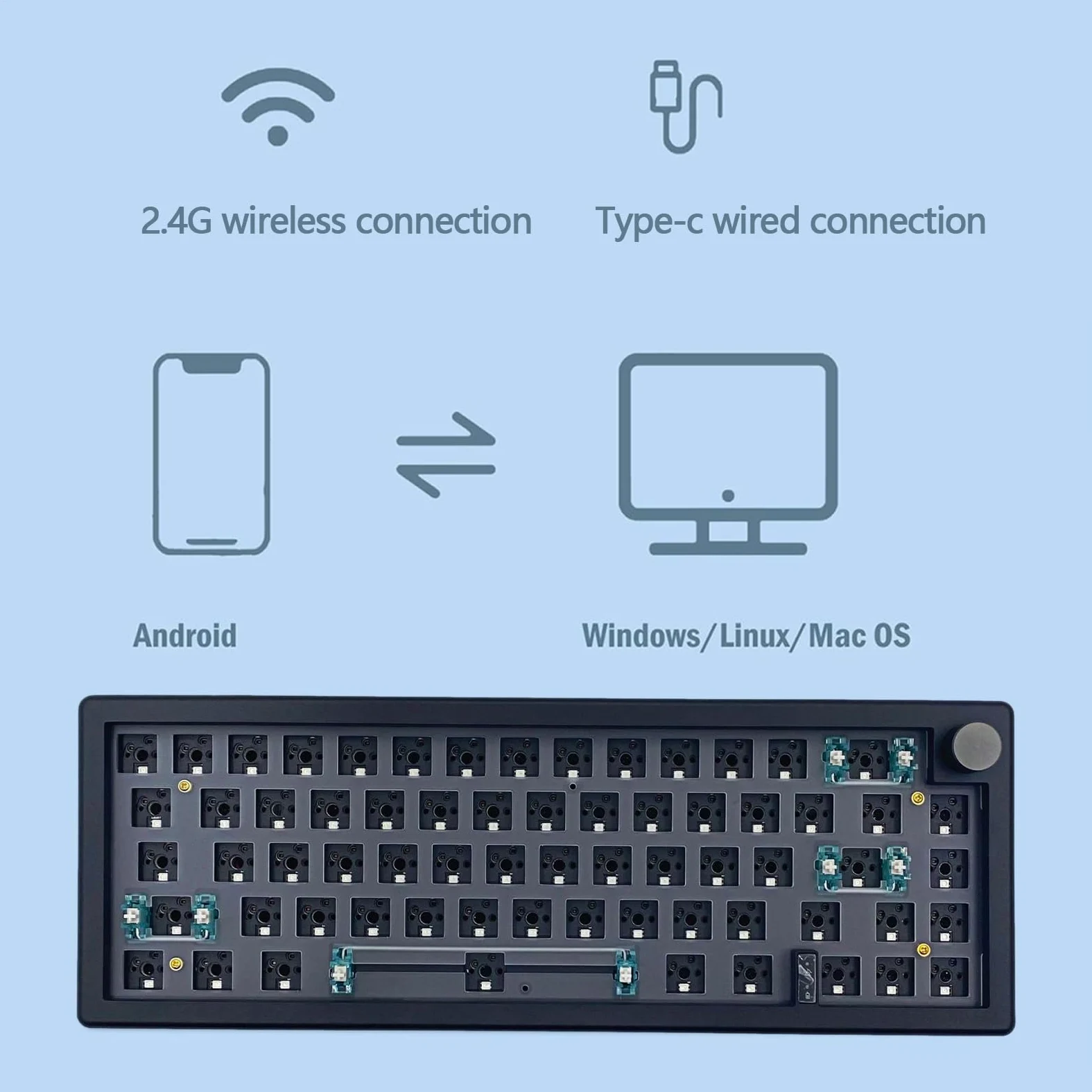 Tastiera meccanica wireless – Tastiera meccanica retroilluminata RGB | compatta per PC per giochi – Computer da scrivania portatile tastiera wireless 67 tasti forniture ufficio per soggiorno