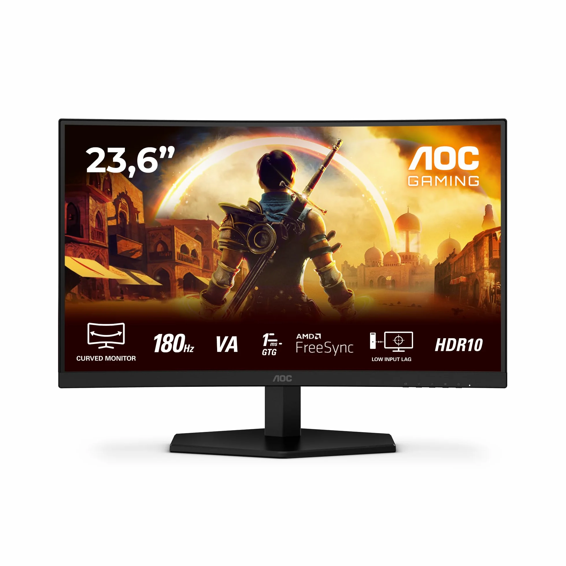 AOC Gaming Monitor C24G42E 24 pollici Curvo 1920x1080, FHD, 180Hz, VA Panel, 4ms GtG, Speakers, (HDMI2x 2.0 DP 1x 1.4) HDR10, FreeSync, Nero