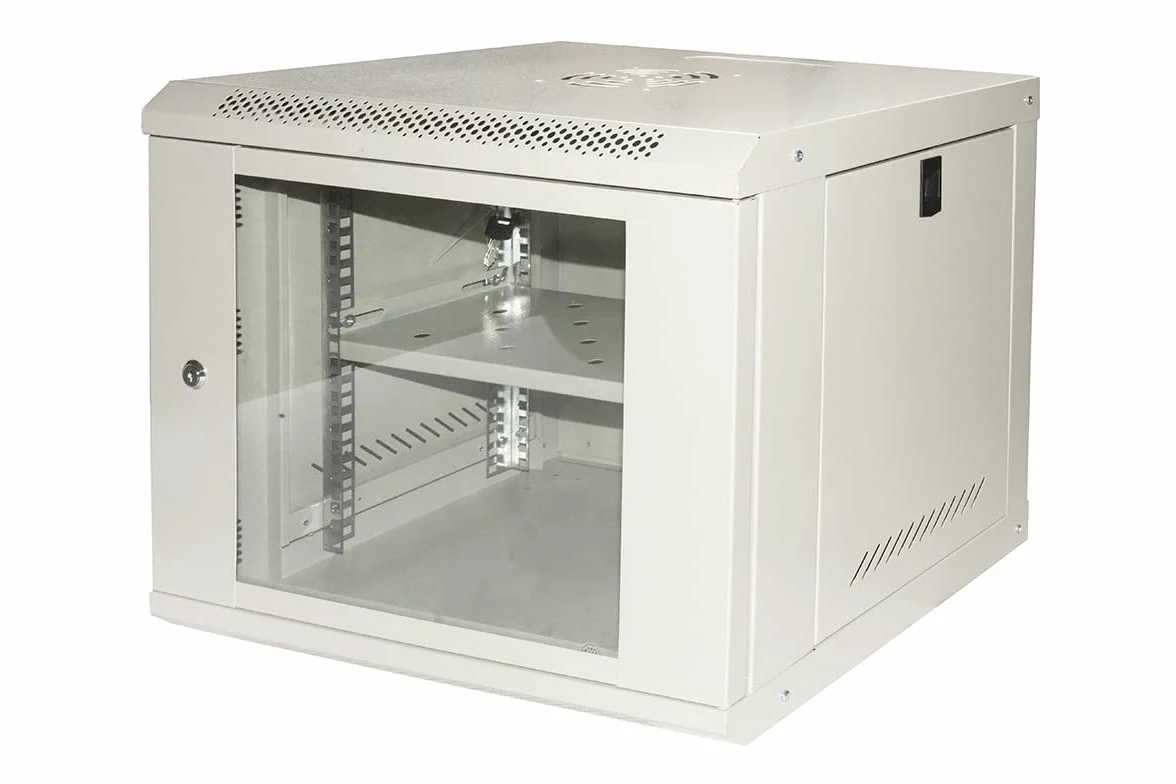 ARMADIO RACK 19" 9U LINK SERIE LIGHT COLORE GRIGIO CON PORTA VETRO (AxPxL) MM 450X400X530 RIPIANO INCLUSO