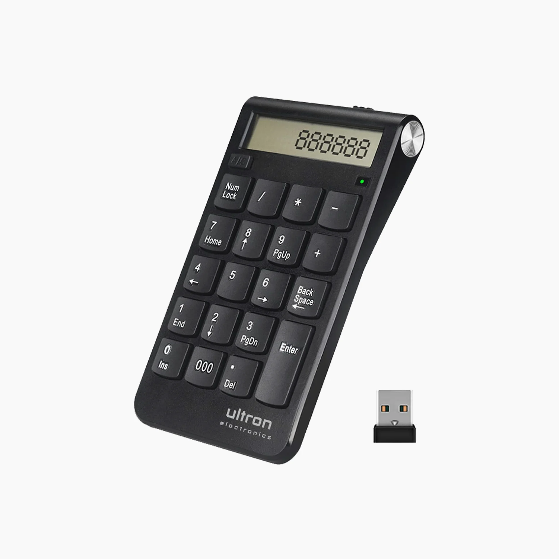 Ultron Numpad - Blocco numerico UN2, 2,4 GHz, calcolatrice USB Senza Fili, Numpad Wireless con Funzione Multi-Funzione 20 Tasti, Tastiera con Display per MacBook, PC e Laptop